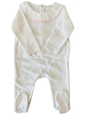 Kids' Bunny Printed Velour Footies In Pink/white