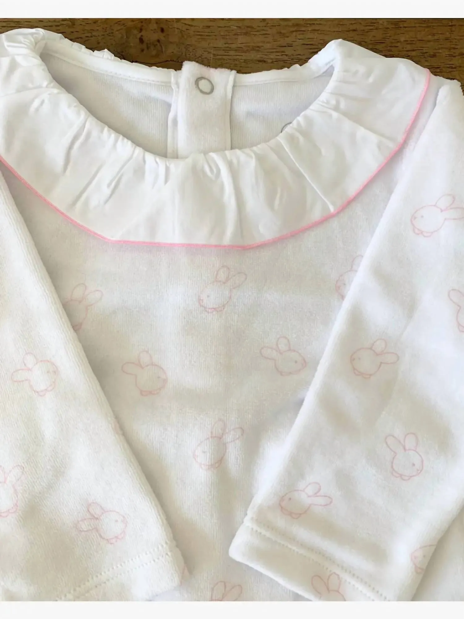 Kids' Bunny Printed Velour Footies In Pink/white