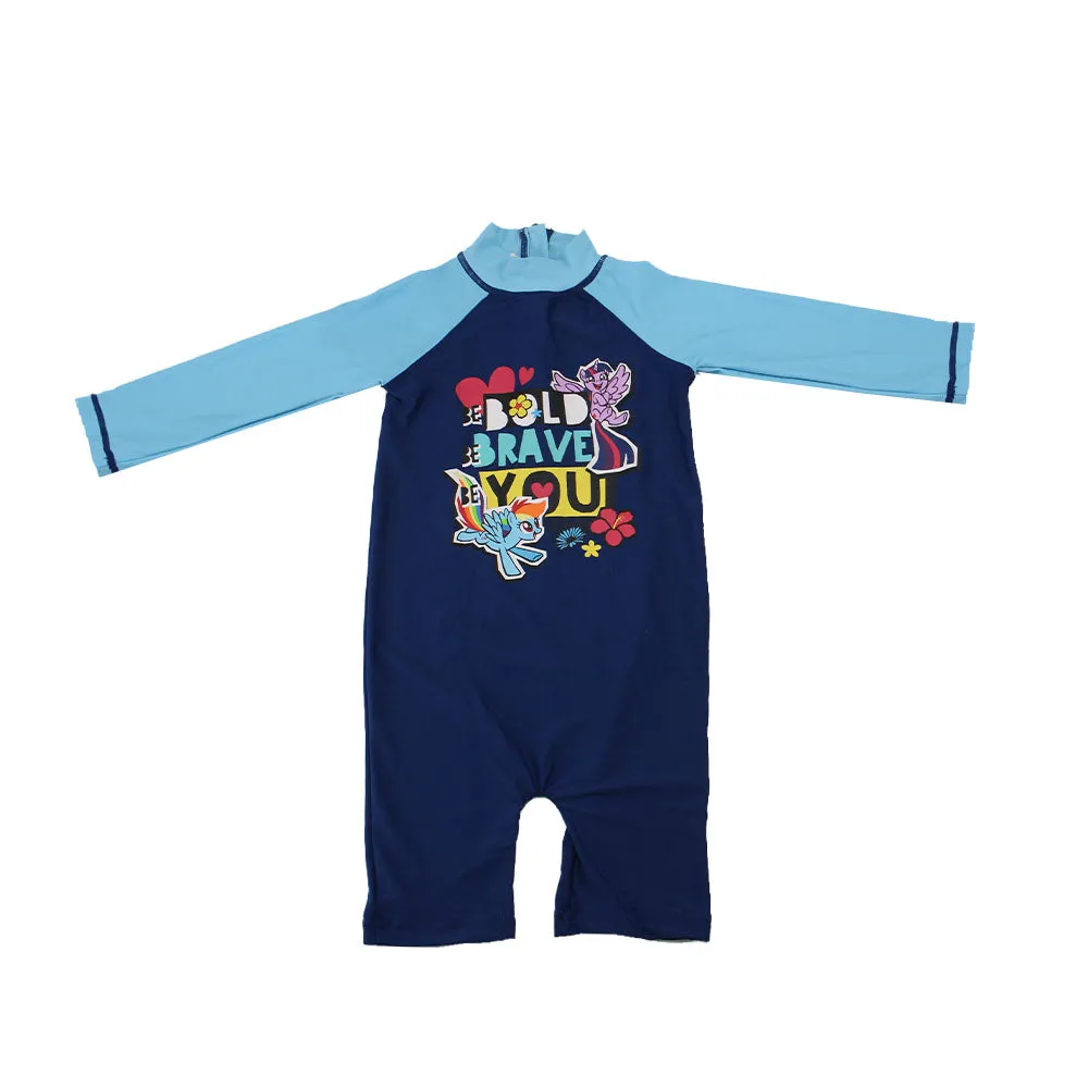 Kids Girl Graphic Print Swimsuit,Navy