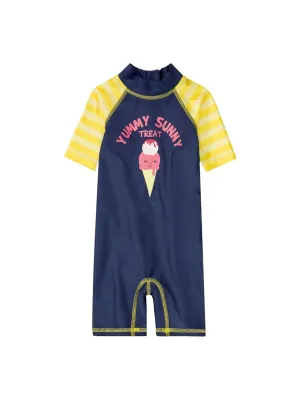 Kid's Girl's Graphic Printed One Piece Swimsuit,Navy/Yellow