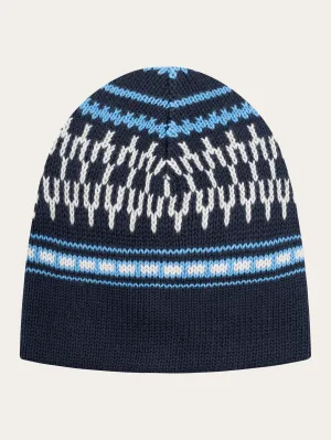 Kids Jacquard knit beanie - Blue stripe Knowledge Cotton