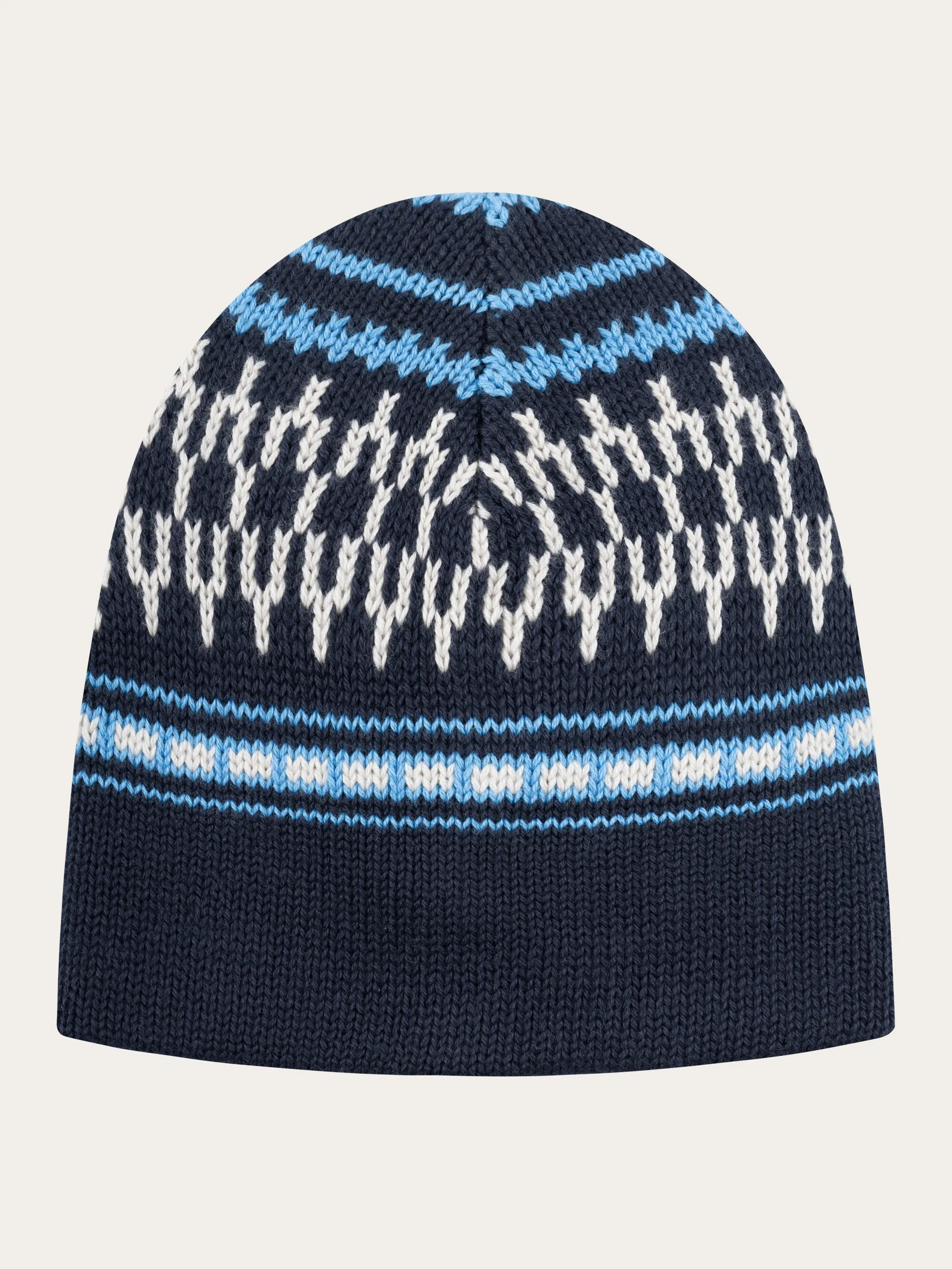 Kids Jacquard knit beanie - Blue stripe Knowledge Cotton