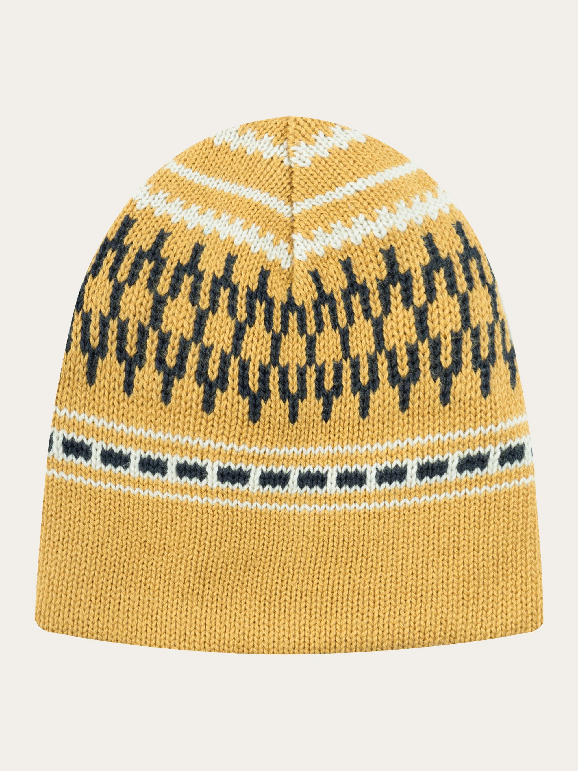 Kids Jacquard knit beanie - Yellow stripe Knowledge Cotton