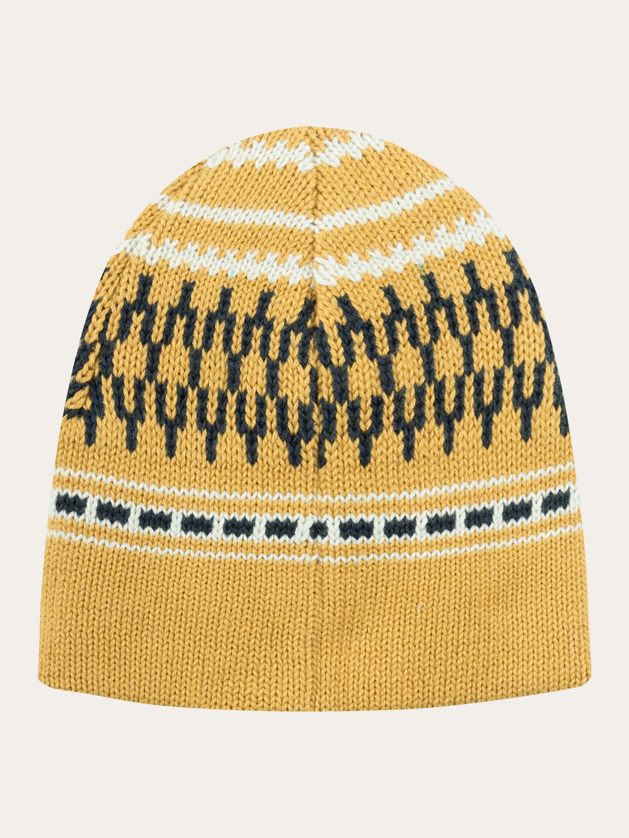 Kids Jacquard knit beanie - Yellow stripe Knowledge Cotton