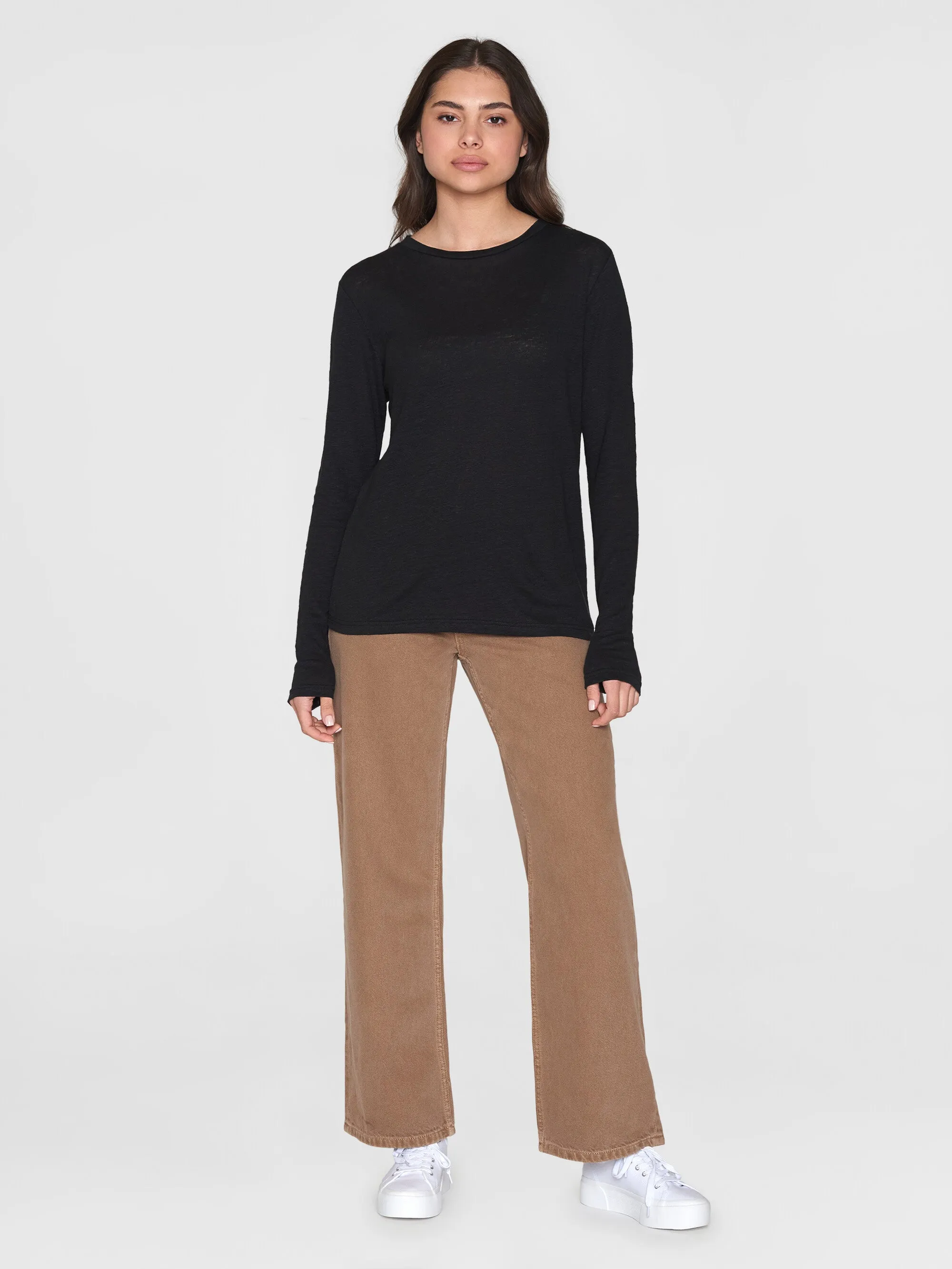 Long sleeve linen t-shirt - GOTS/Vegan - Black Jet Knowledge Cotton