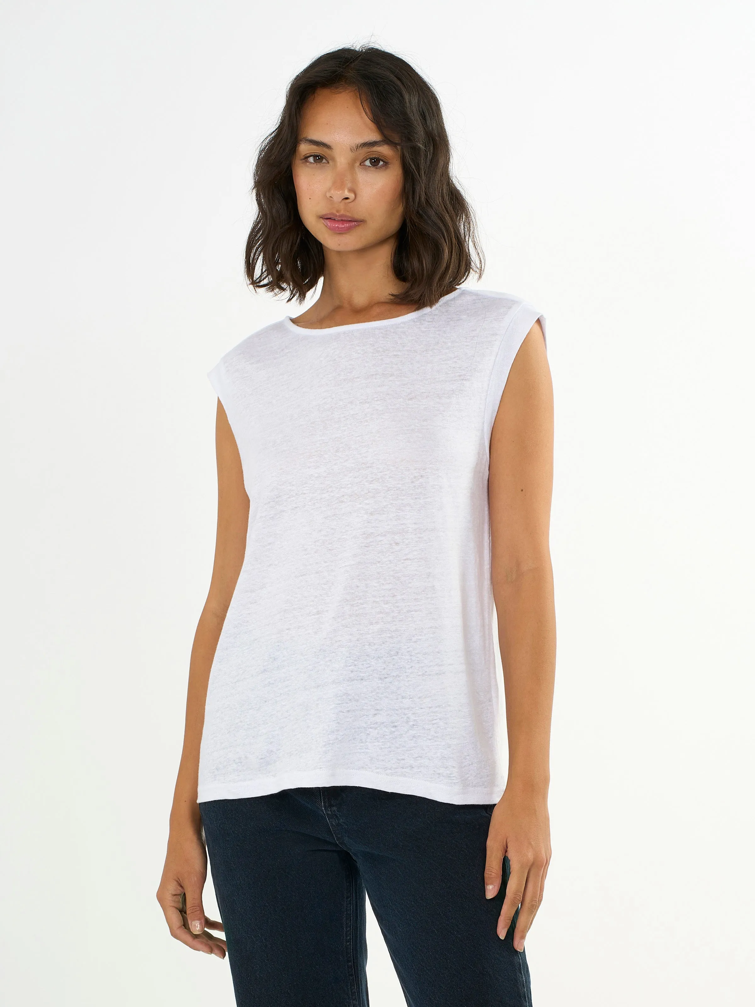 Loose fold up linen t-shirt - Bright White Knowledge Cotton