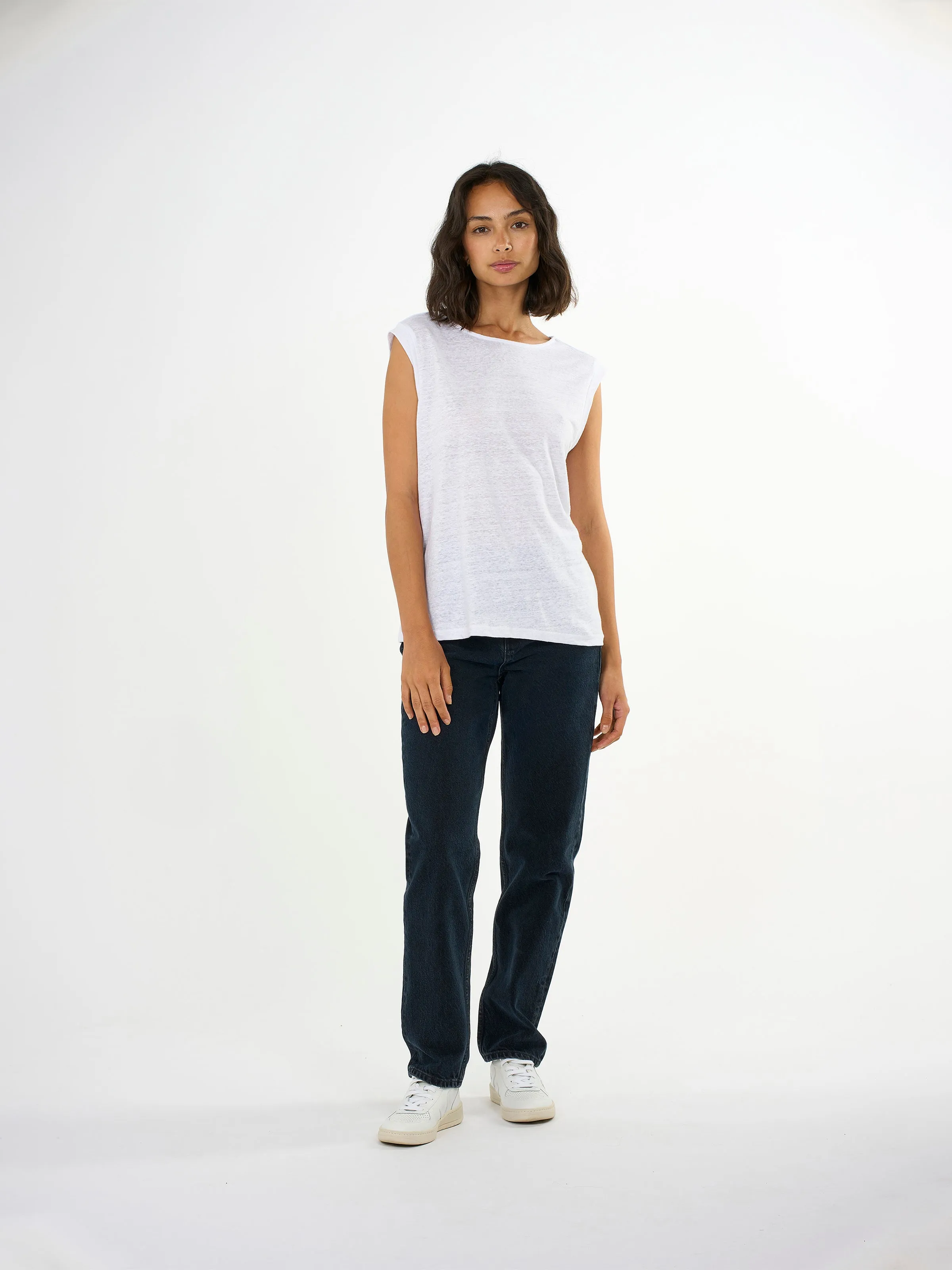 Loose fold up linen t-shirt - Bright White Knowledge Cotton