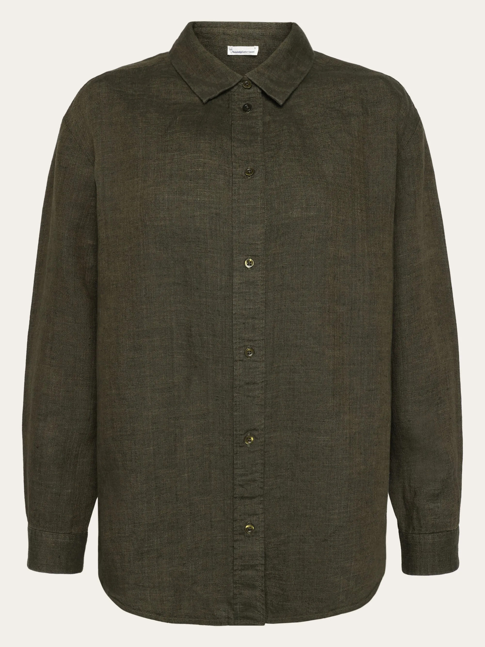Loose linen long sleeved shirt - GOTS/Vegan - Burned Olive Knowledge Cotton