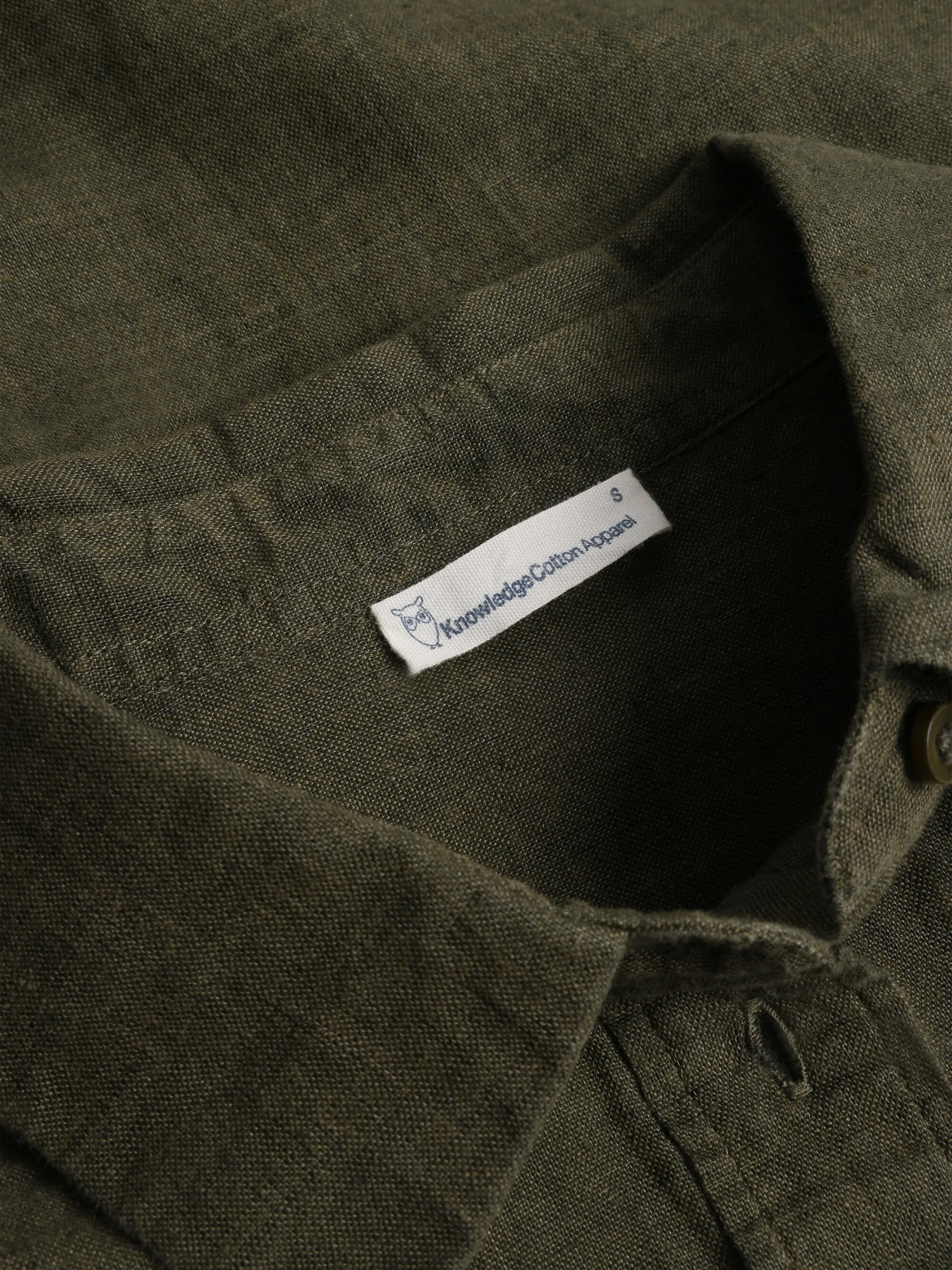 Loose linen long sleeved shirt - GOTS/Vegan - Burned Olive Knowledge Cotton