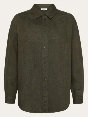 Loose linen long sleeved shirt - GOTS/Vegan - Burned Olive Knowledge Cotton