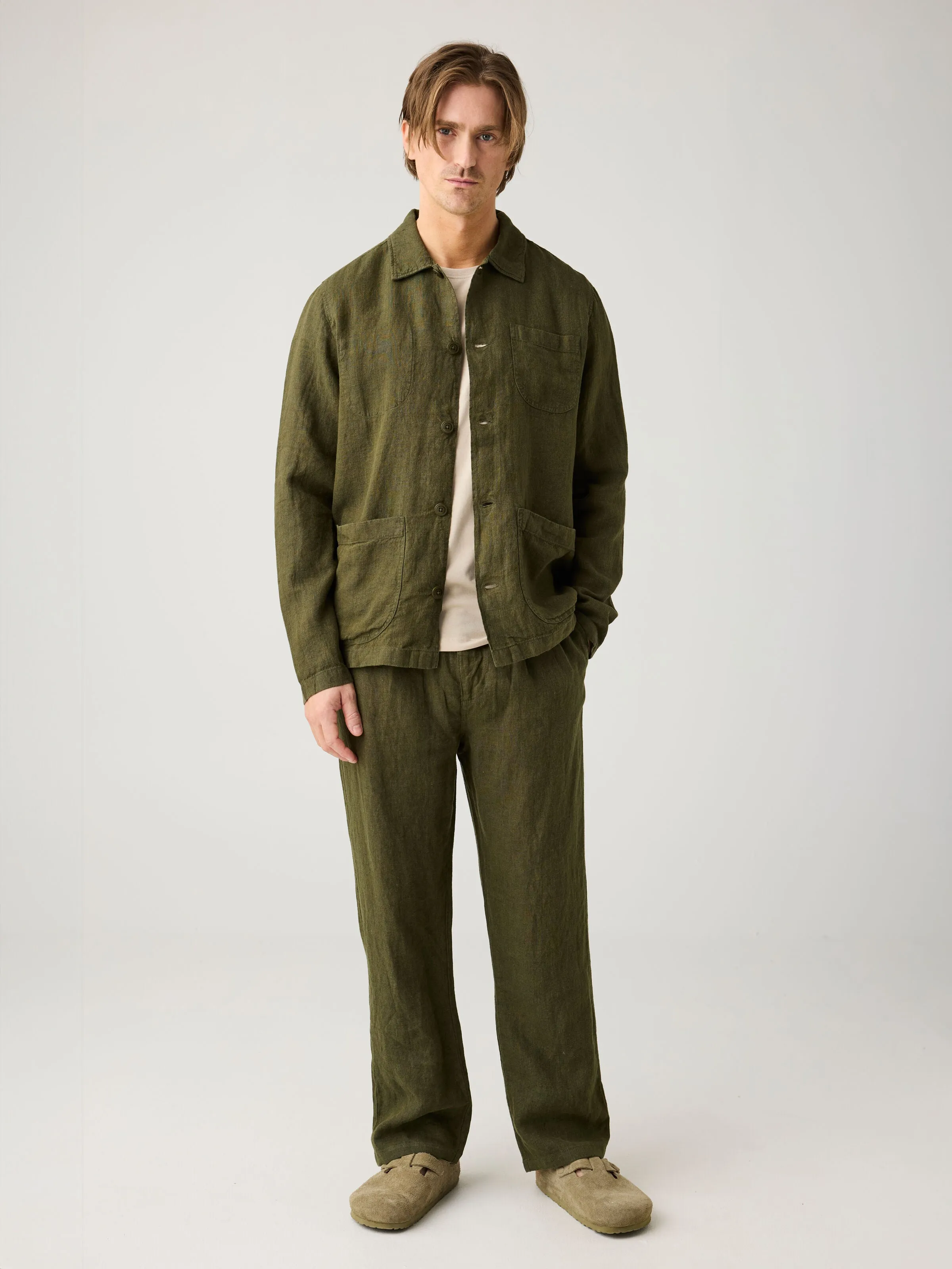 Loose linen pant - Burned Olive Knowledge Cotton