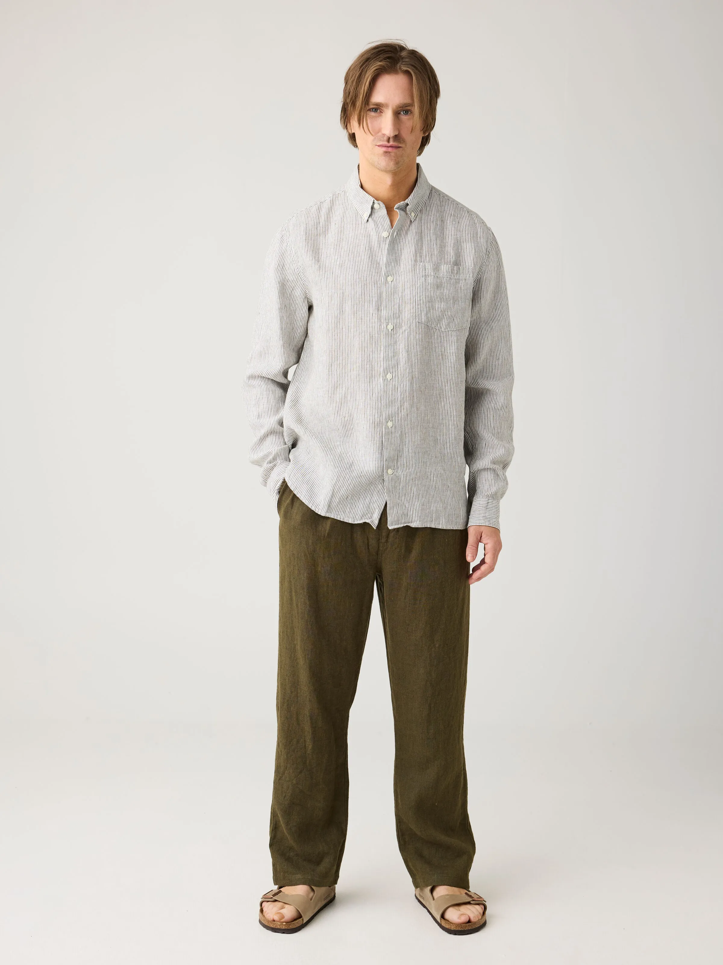 Loose linen pant - Burned Olive Knowledge Cotton