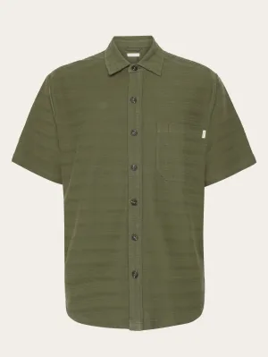 Loose short sleeve cotton solid striped jersey shirt GOTS/Vegan - Burned Olive Knowledge Cotton