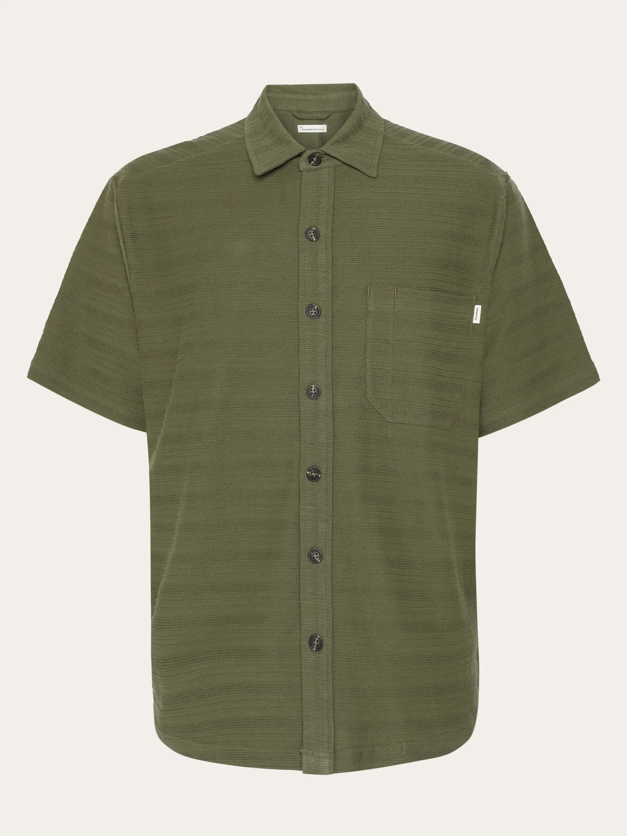 Loose short sleeve cotton solid striped jersey shirt GOTS/Vegan - Burned Olive Knowledge Cotton