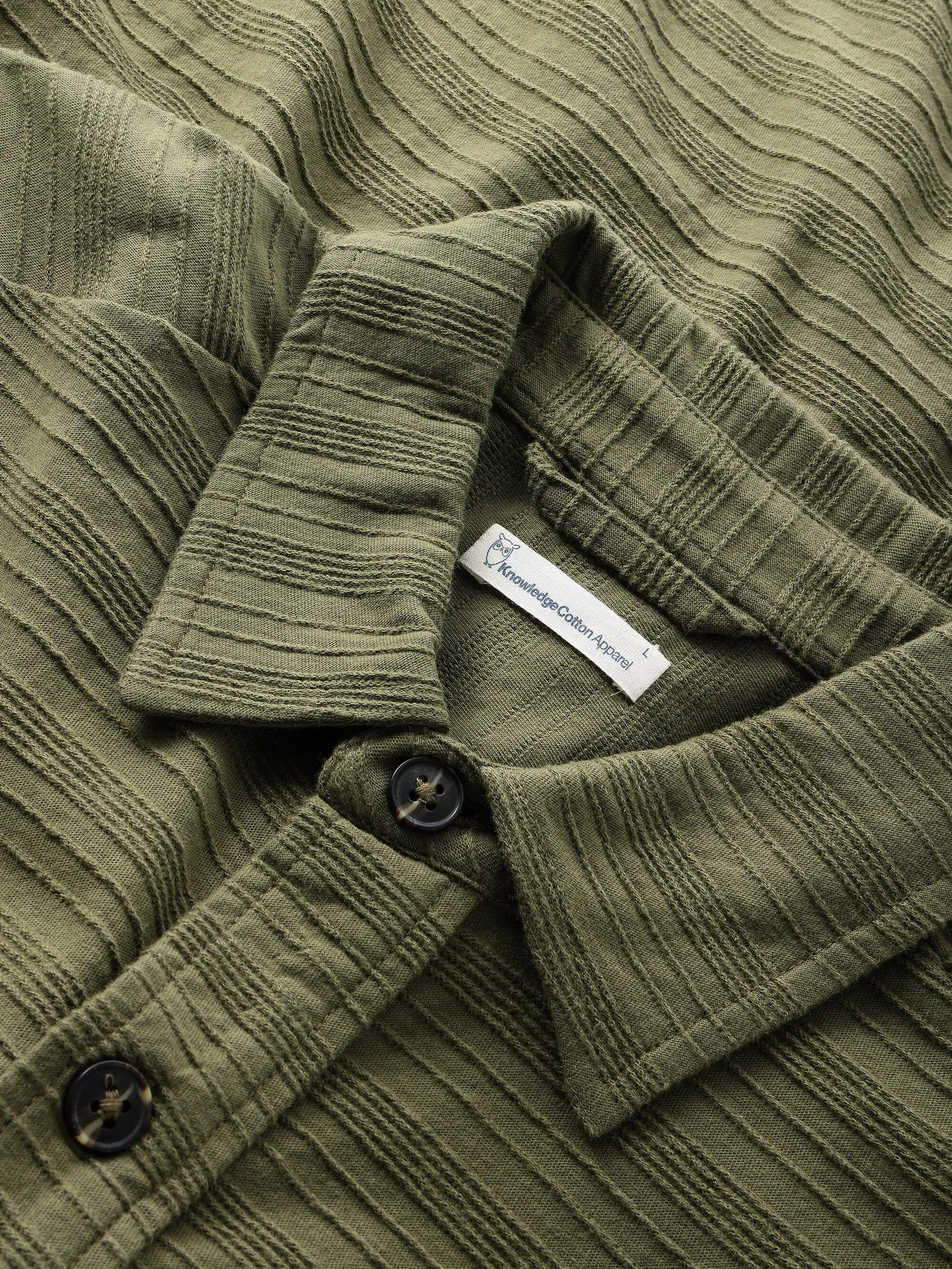 Loose short sleeve cotton solid striped jersey shirt GOTS/Vegan - Burned Olive Knowledge Cotton