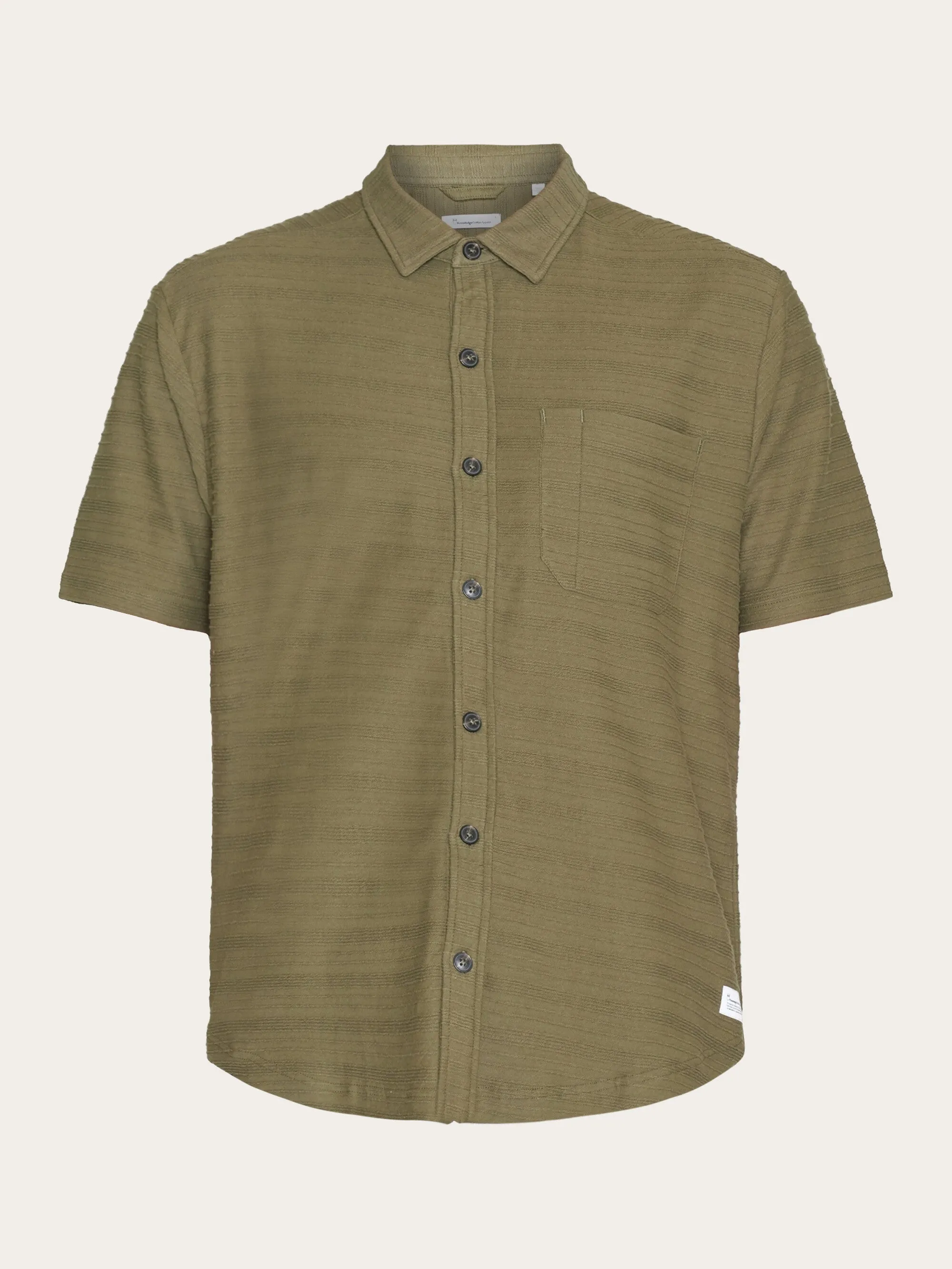 Loose short sleeve cotton solid striped jersey shirt GOTS/Vegan - Burned Olive Knowledge Cotton