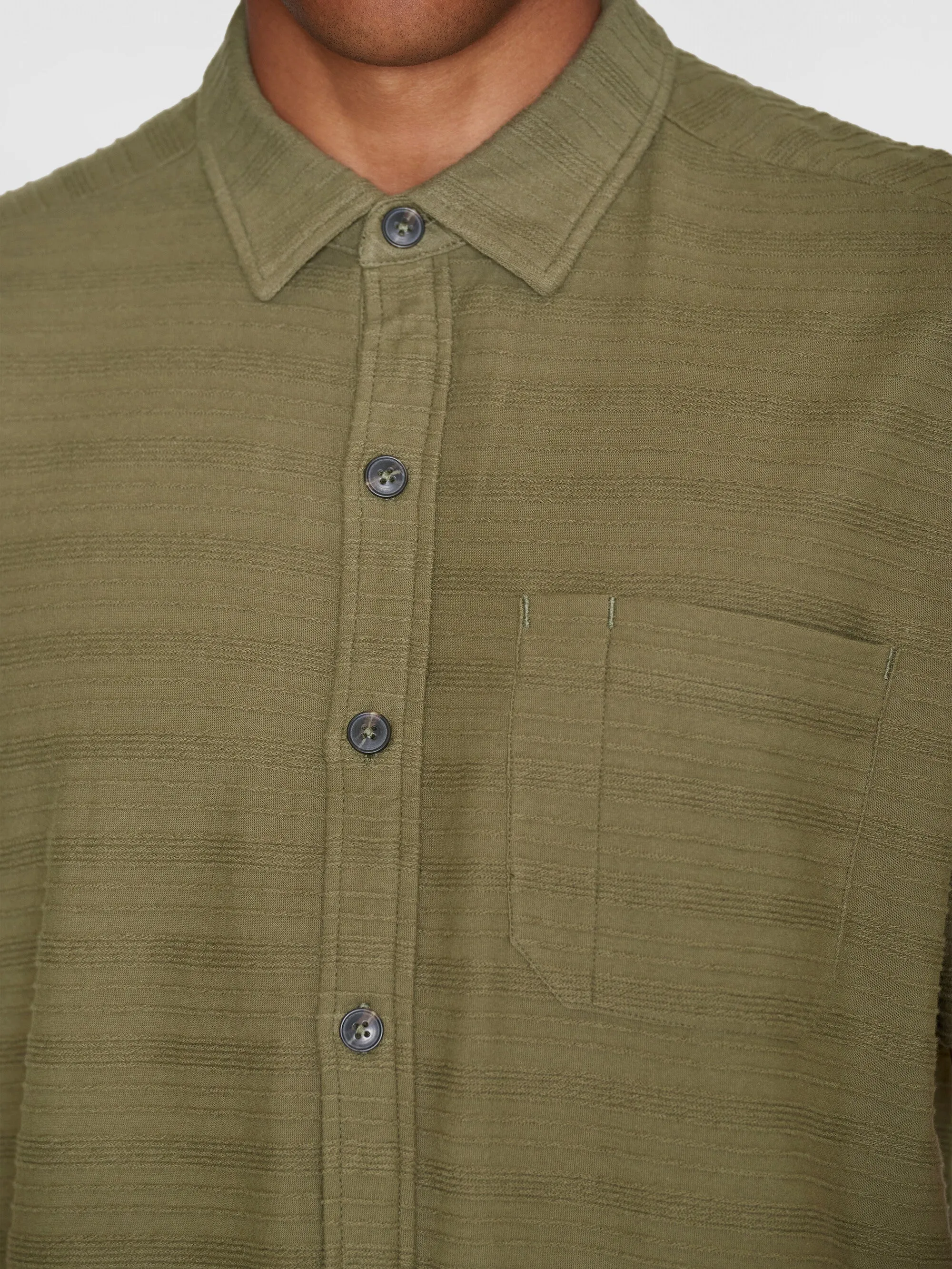 Loose short sleeve cotton solid striped jersey shirt GOTS/Vegan - Burned Olive Knowledge Cotton