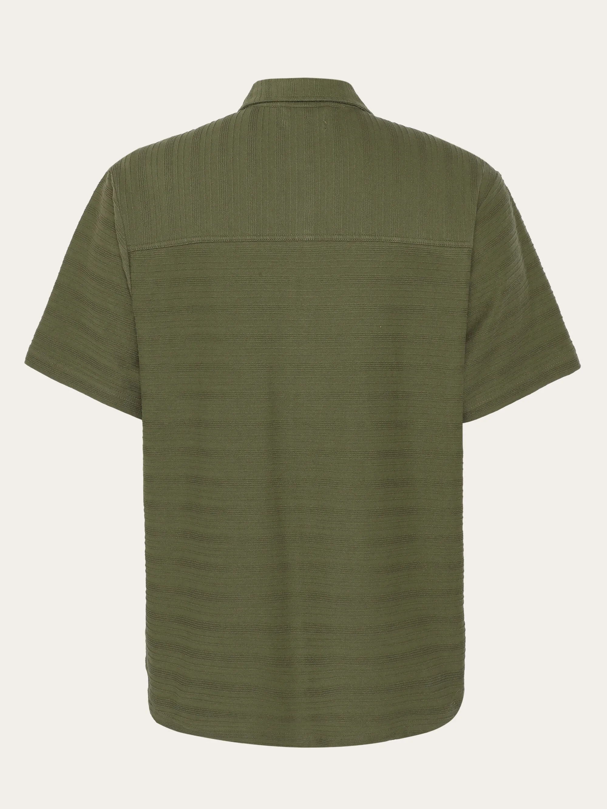 Loose short sleeve cotton solid striped jersey shirt GOTS/Vegan - Burned Olive Knowledge Cotton