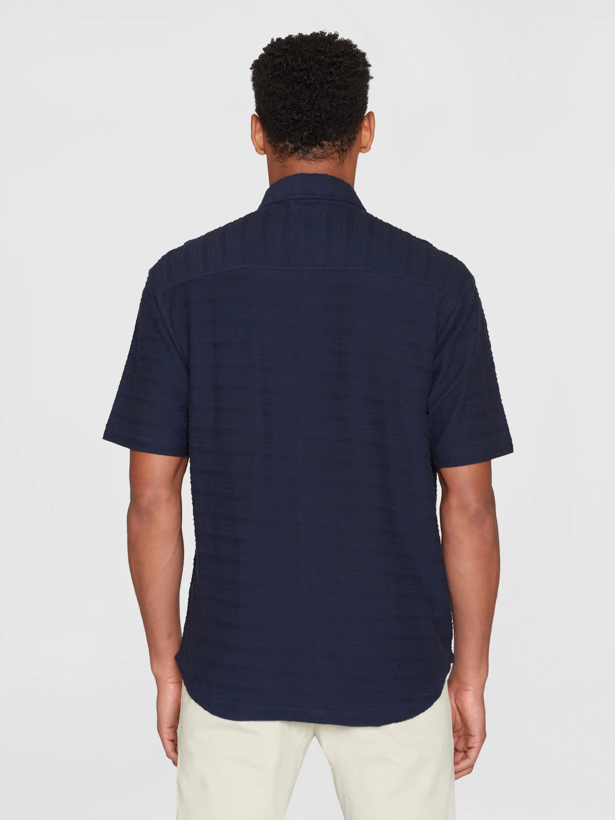 Loose short sleeve cotton solid striped jersey shirt GOTS/Vegan - Night Sky Knowledge Cotton