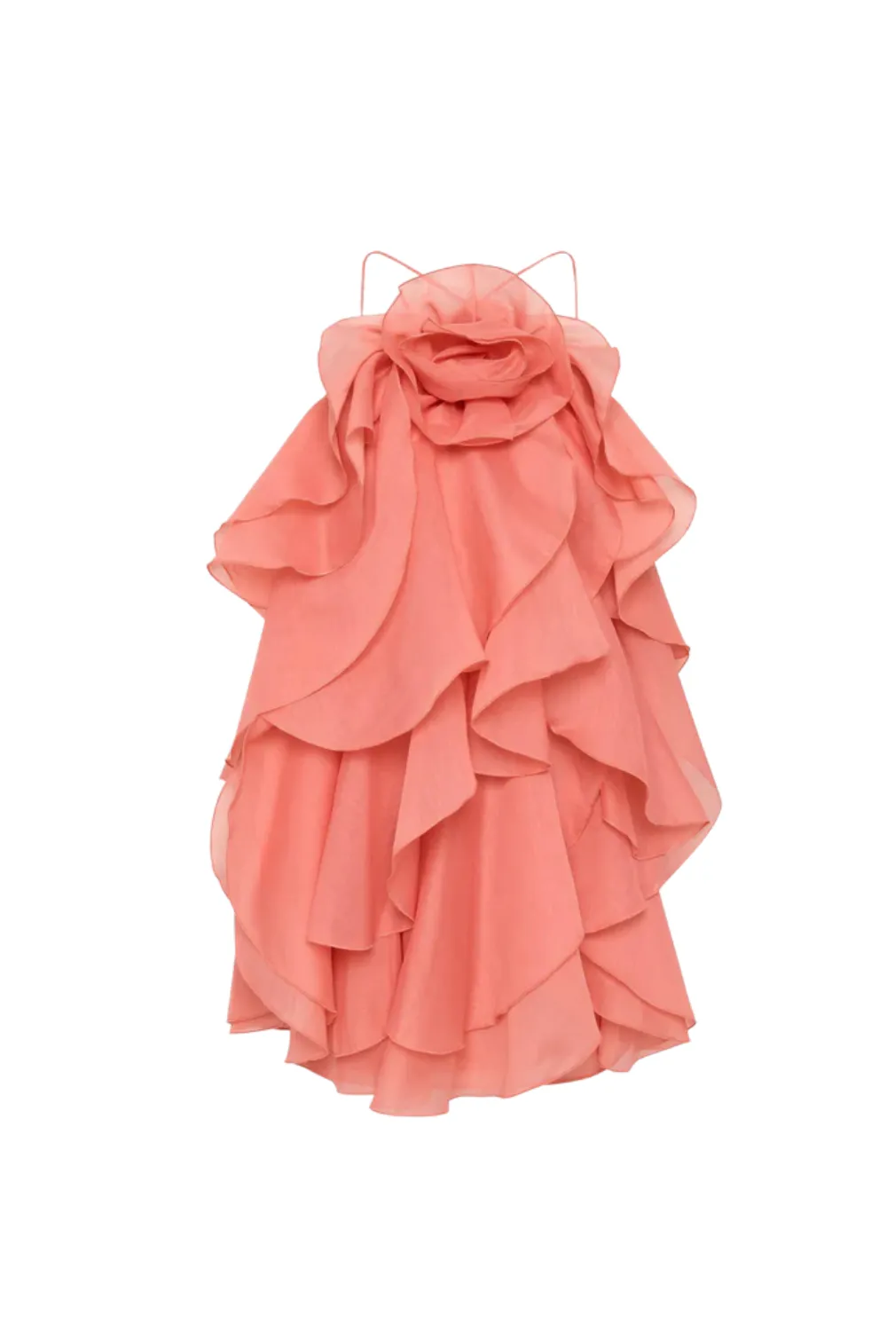 lorraine Halter Floral Ruffle Layered Mini Dress in Orange Gloria Lanvin