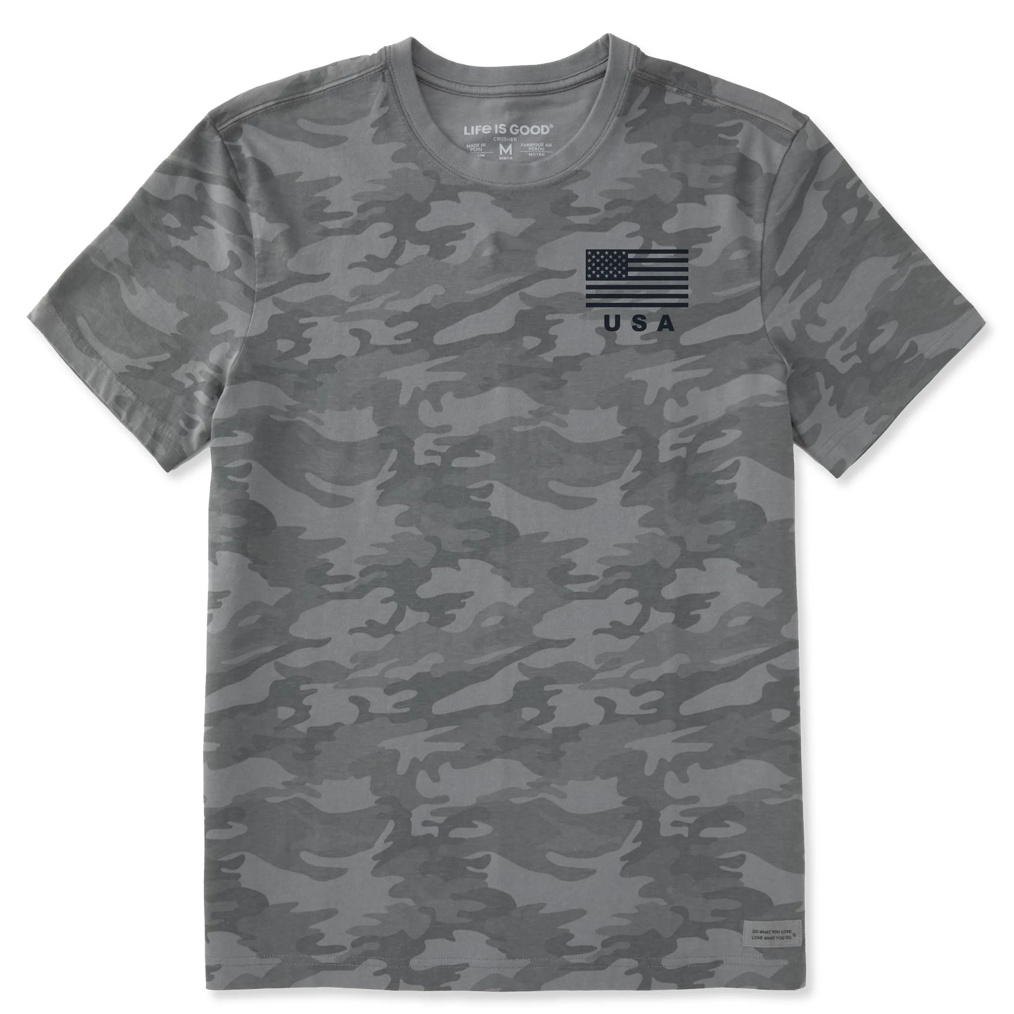 Men's Athletic USA Flag Short Sleeve Allover Printed Crusher Tee LIFE IS GOOD