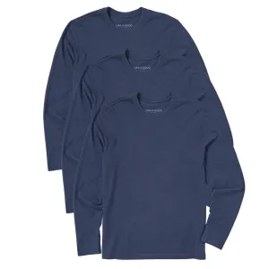 Mens Solid 3-Pack Long Sleeve Crusher Tee - Darkest Blue LIFE IS GOOD