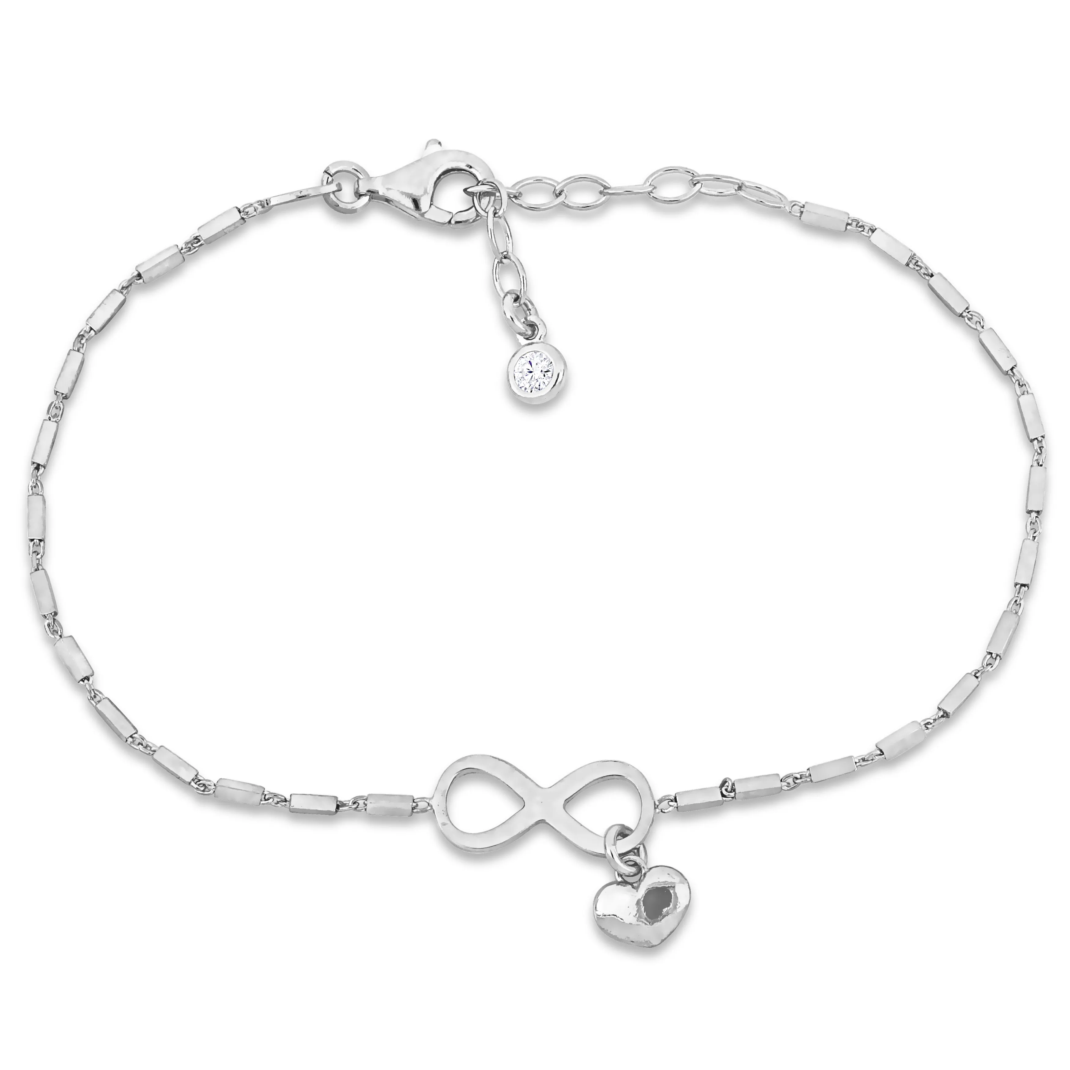 Mimi & Max Children's 1/5ct TGW Cubic Zirconia Infinity and Heart Charm Bracelet with Sterling Silver - 6.5 1 in.
