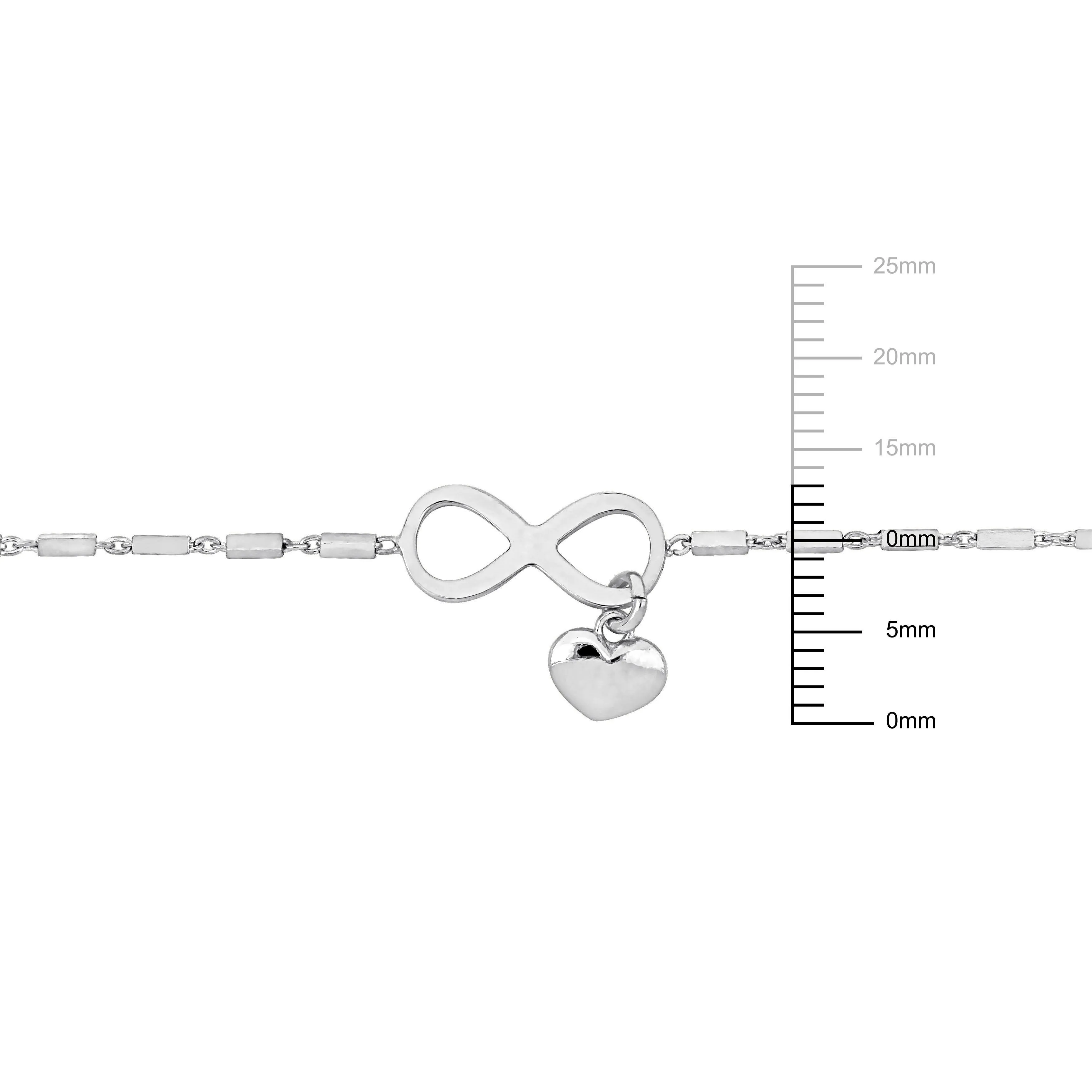 Mimi & Max Children's 1/5ct TGW Cubic Zirconia Infinity and Heart Charm Bracelet with Sterling Silver - 6.5 1 in.