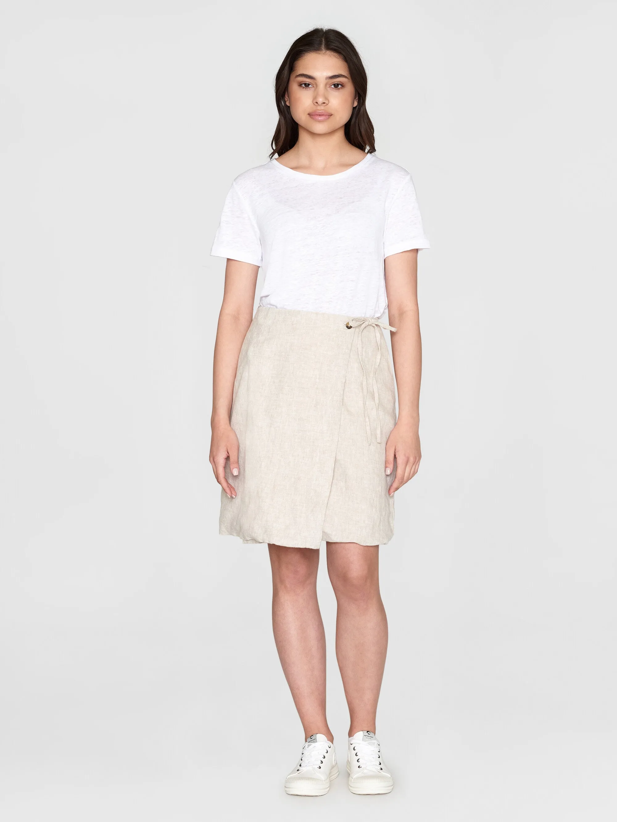 Natural linen wrap skirt - Light feather gray Knowledge Cotton