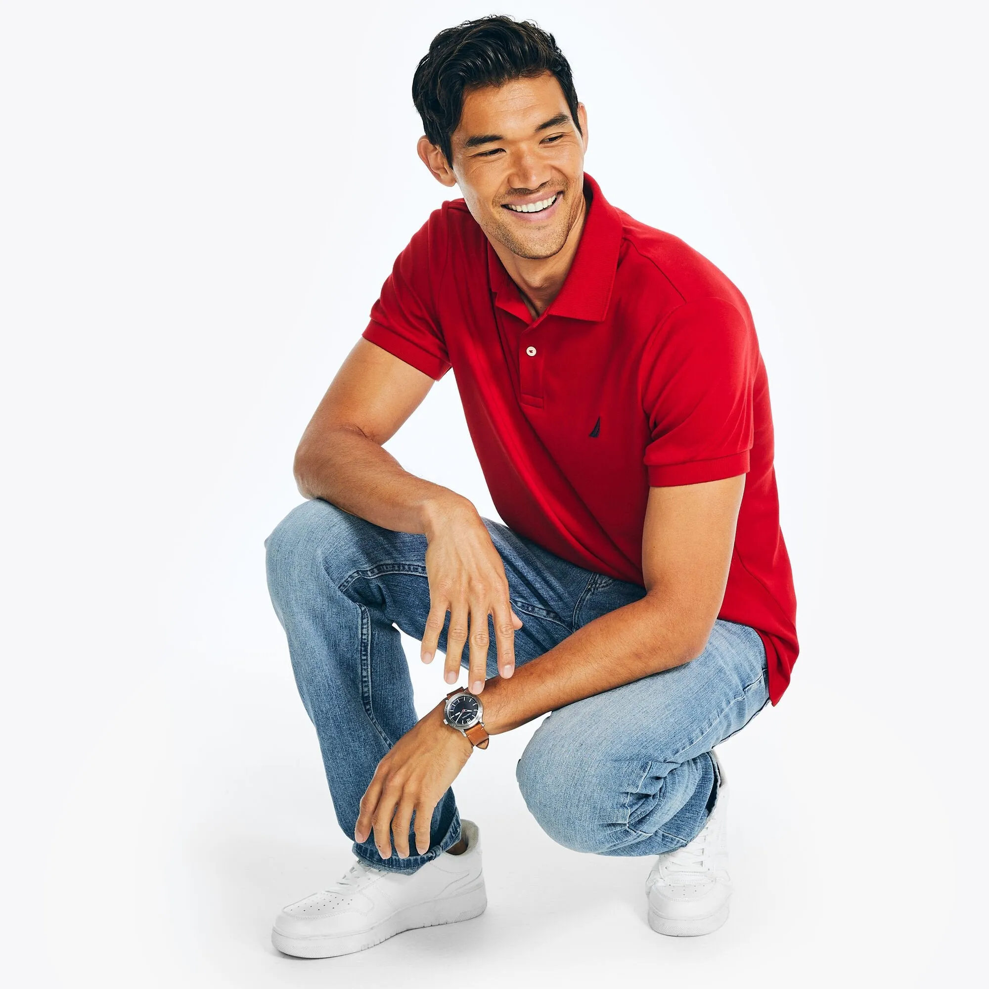 Nautica Mens Slim Fit Interlock Deck Polo