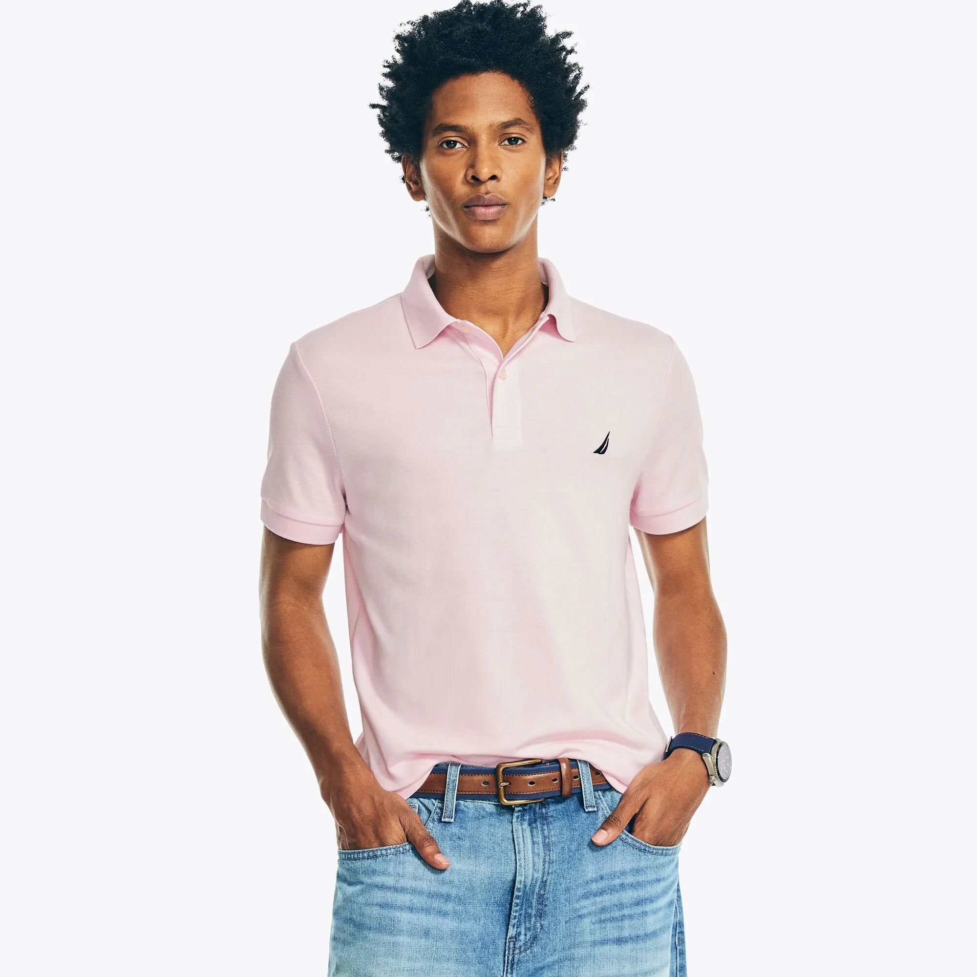 Nautica Mens Slim Fit Interlock Deck Polo