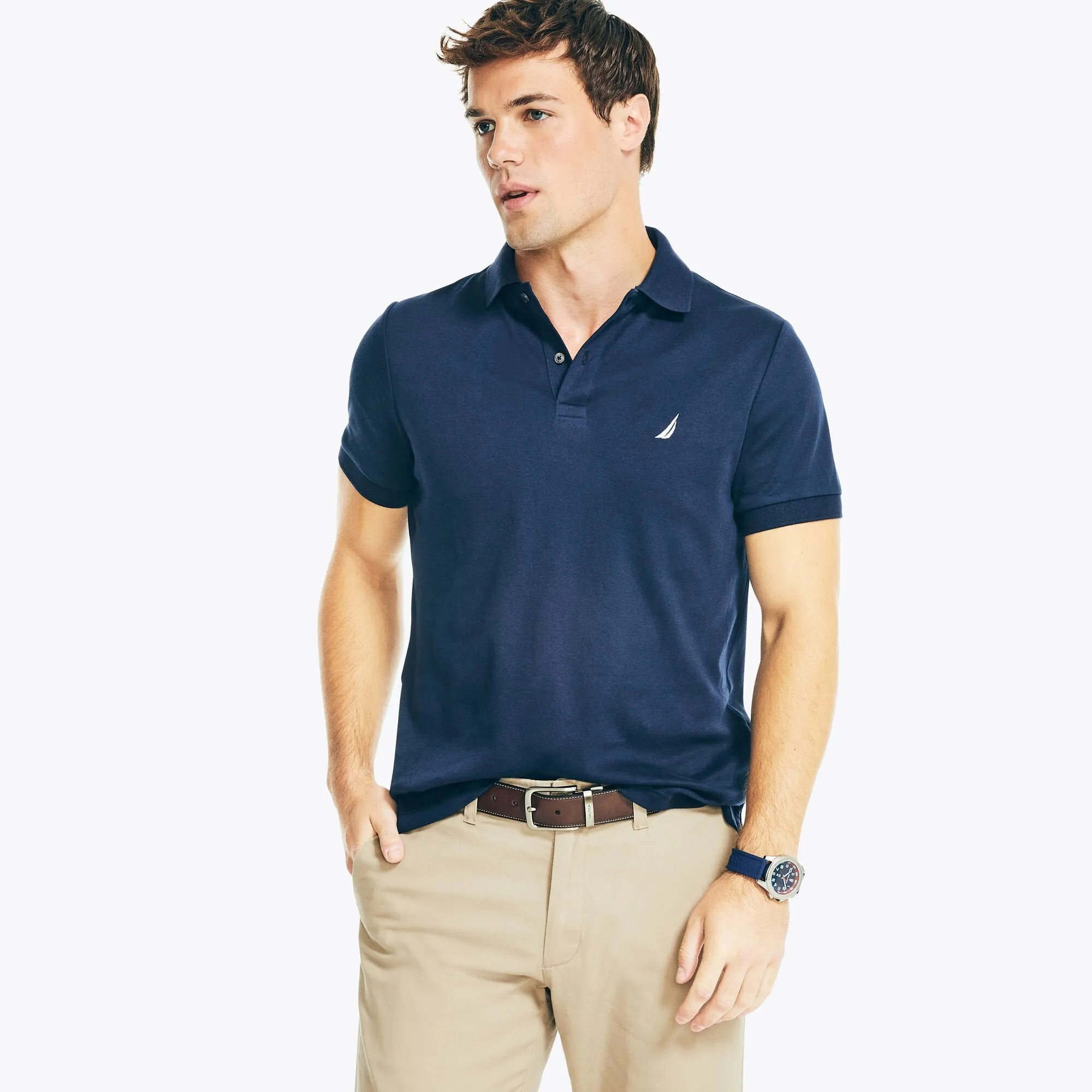 Nautica Mens Slim Fit Interlock Deck Polo
