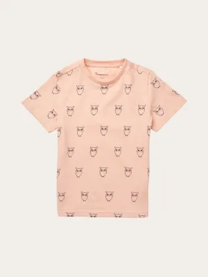 Owl AOP t-shirt - Coral Pink Knowledge Cotton
