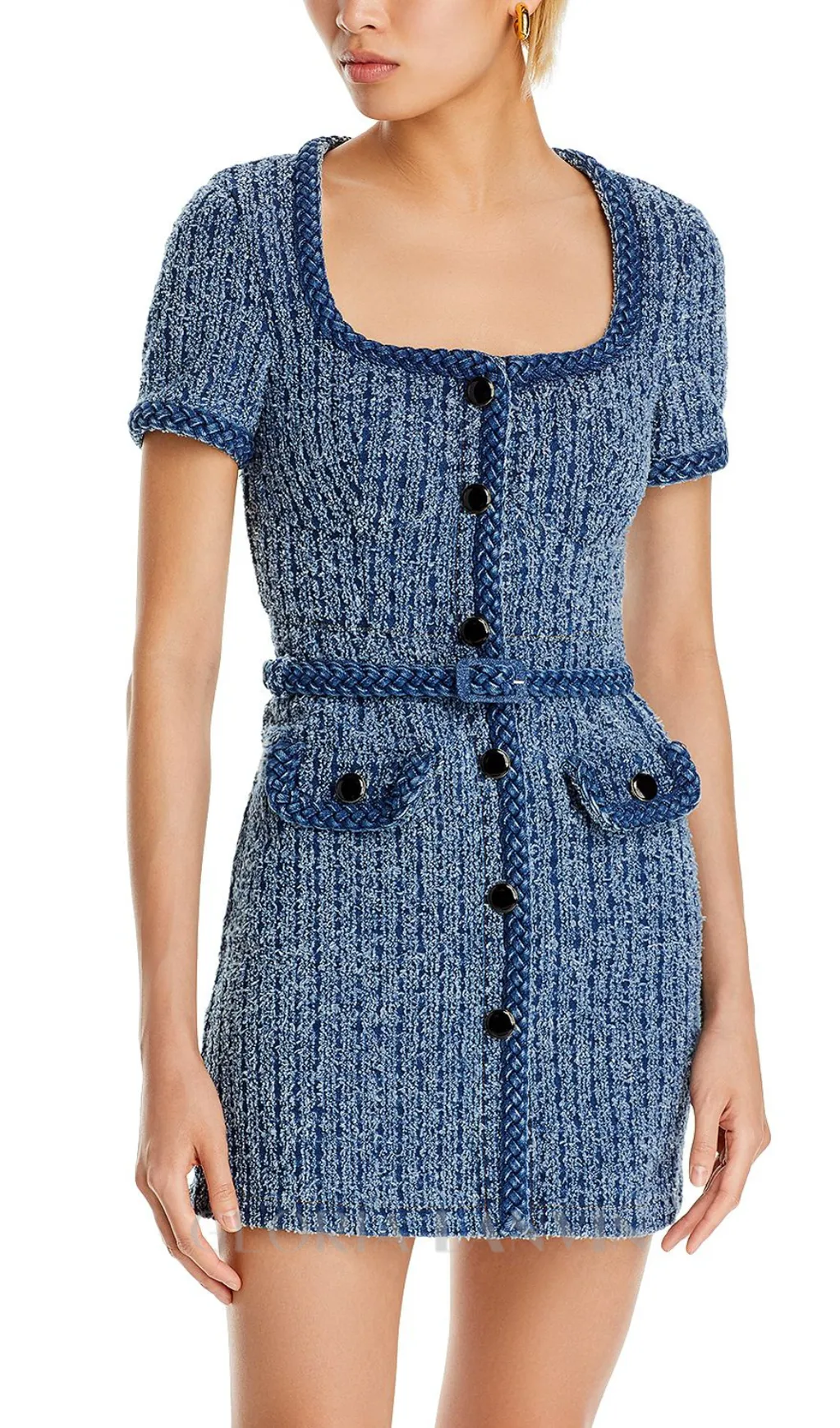 PATRICIA BRAIDED TRIM TEXTURED DRESS IN BLUE Gloria Lanvin
