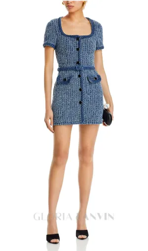 PATRICIA BRAIDED TRIM TEXTURED DRESS IN BLUE Gloria Lanvin