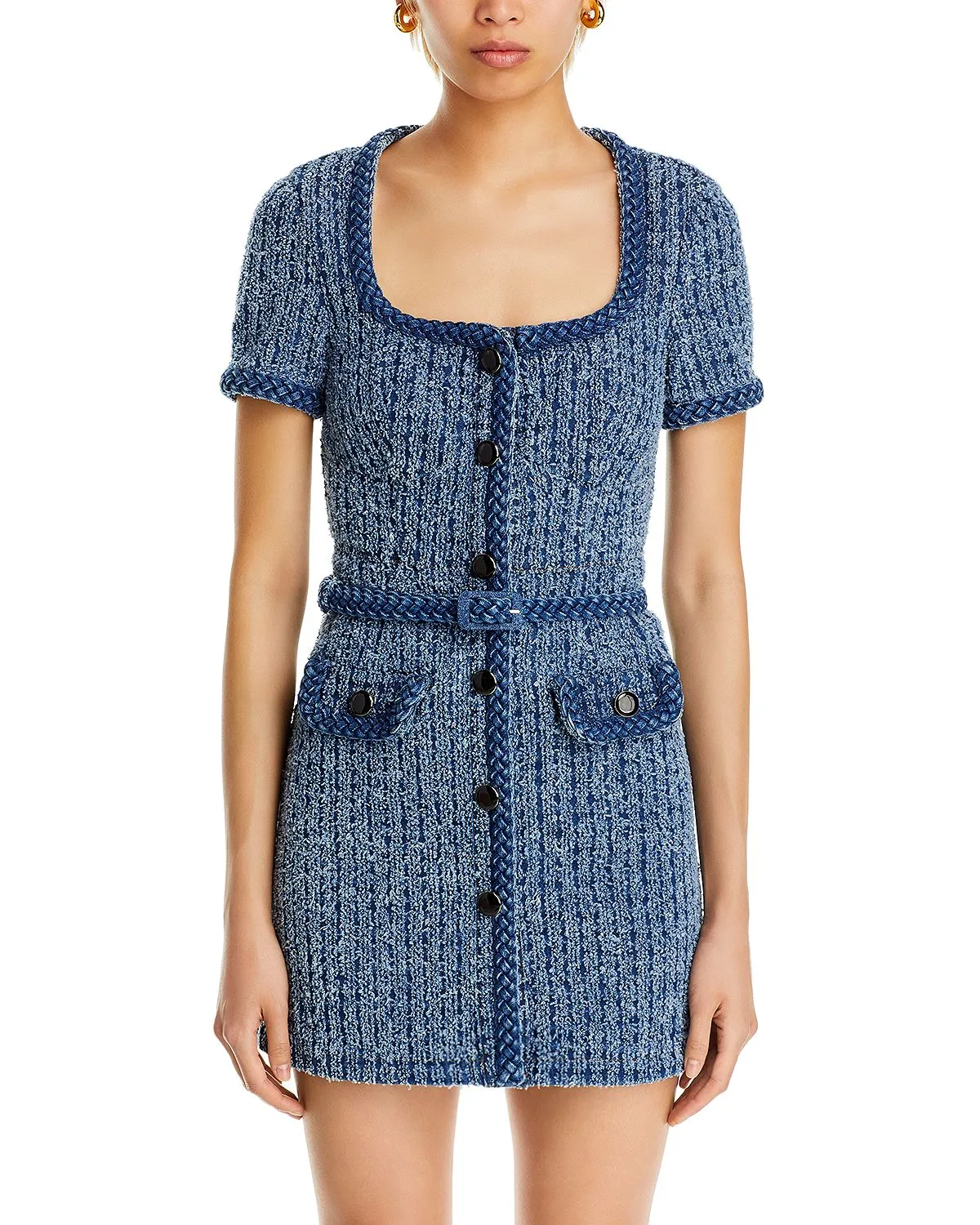 PATRICIA BRAIDED TRIM TEXTURED DRESS IN BLUE Gloria Lanvin