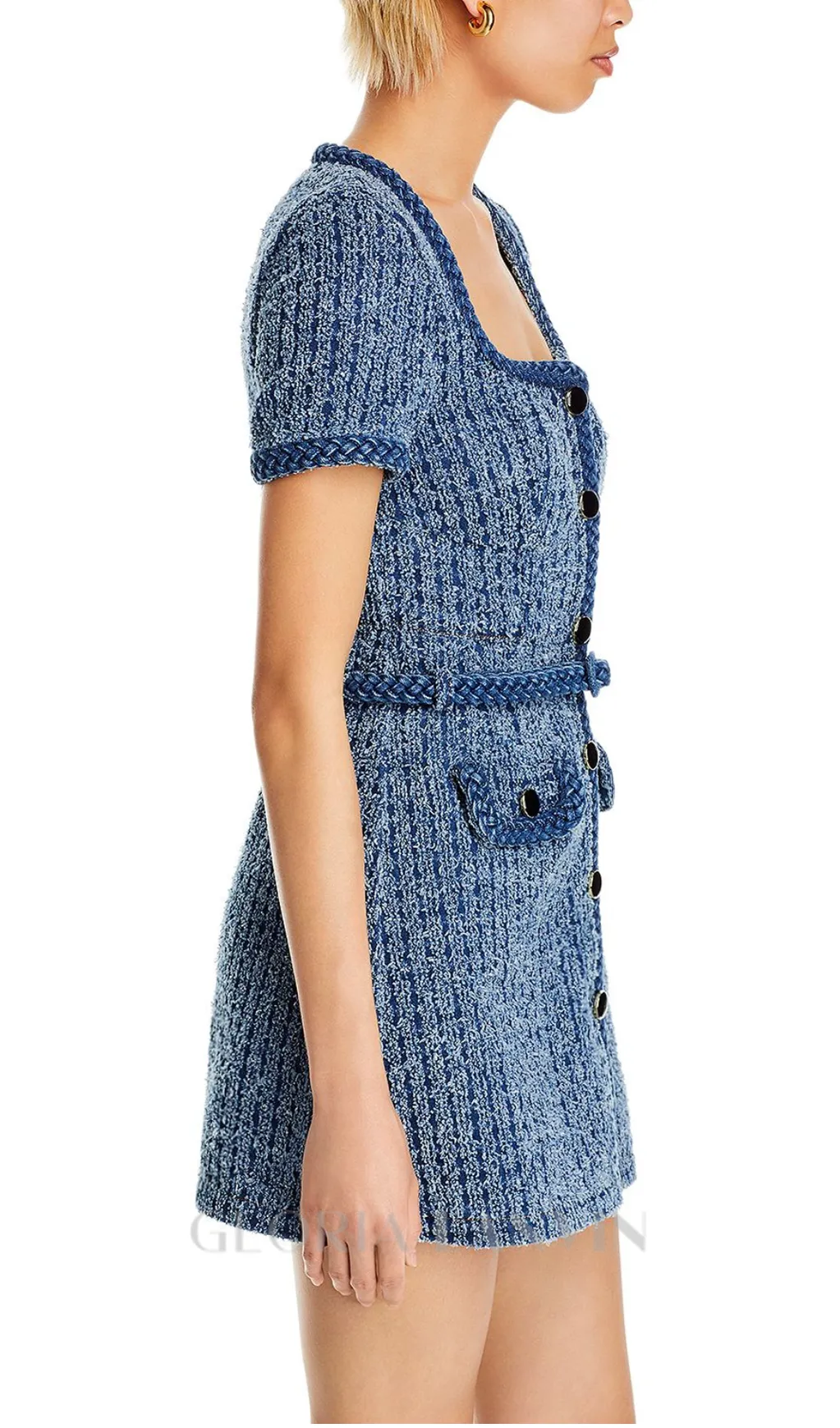 PATRICIA BRAIDED TRIM TEXTURED DRESS IN BLUE Gloria Lanvin