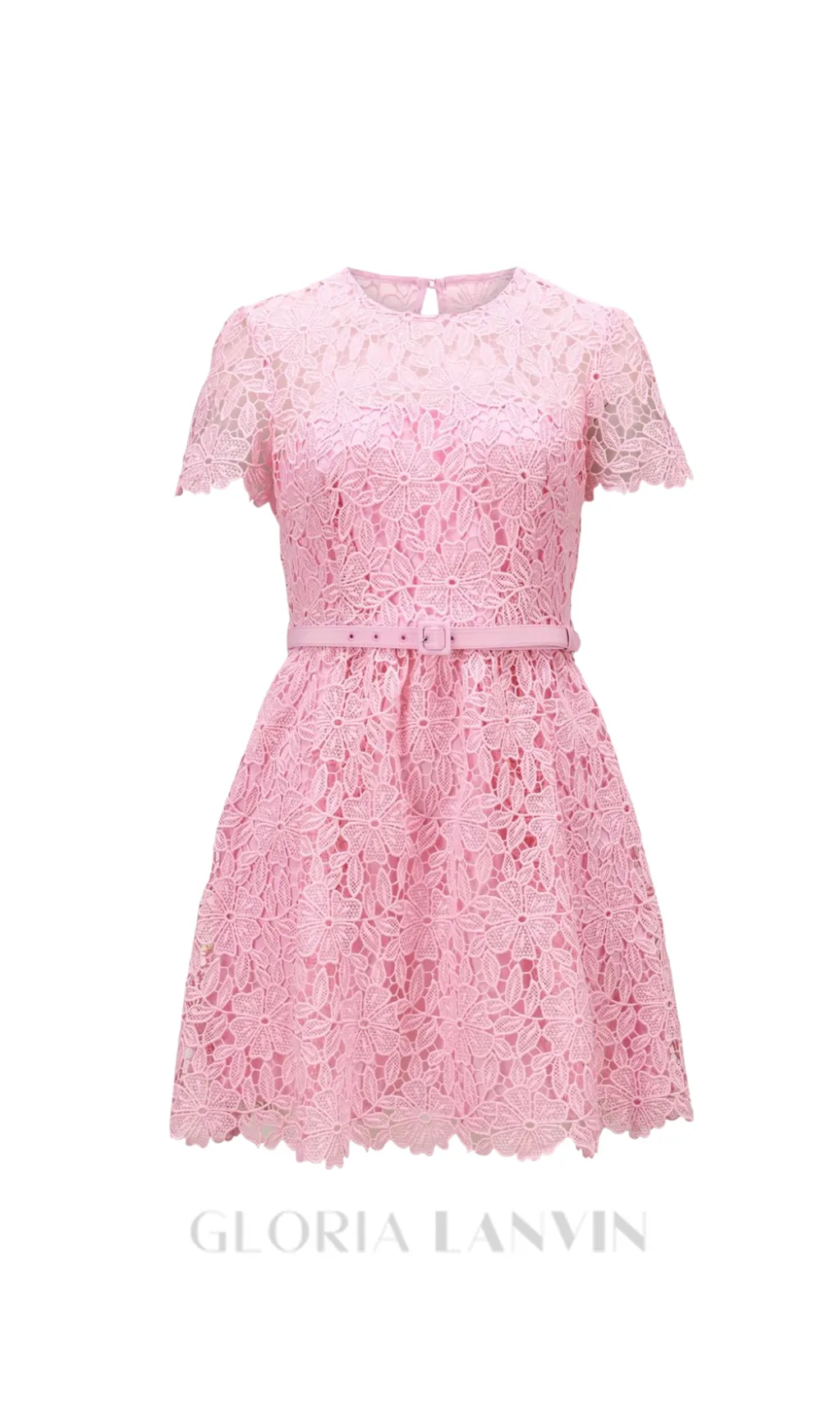 PINK GUIPURE ROUND NECK MINI DRESS Gloria Lanvin
