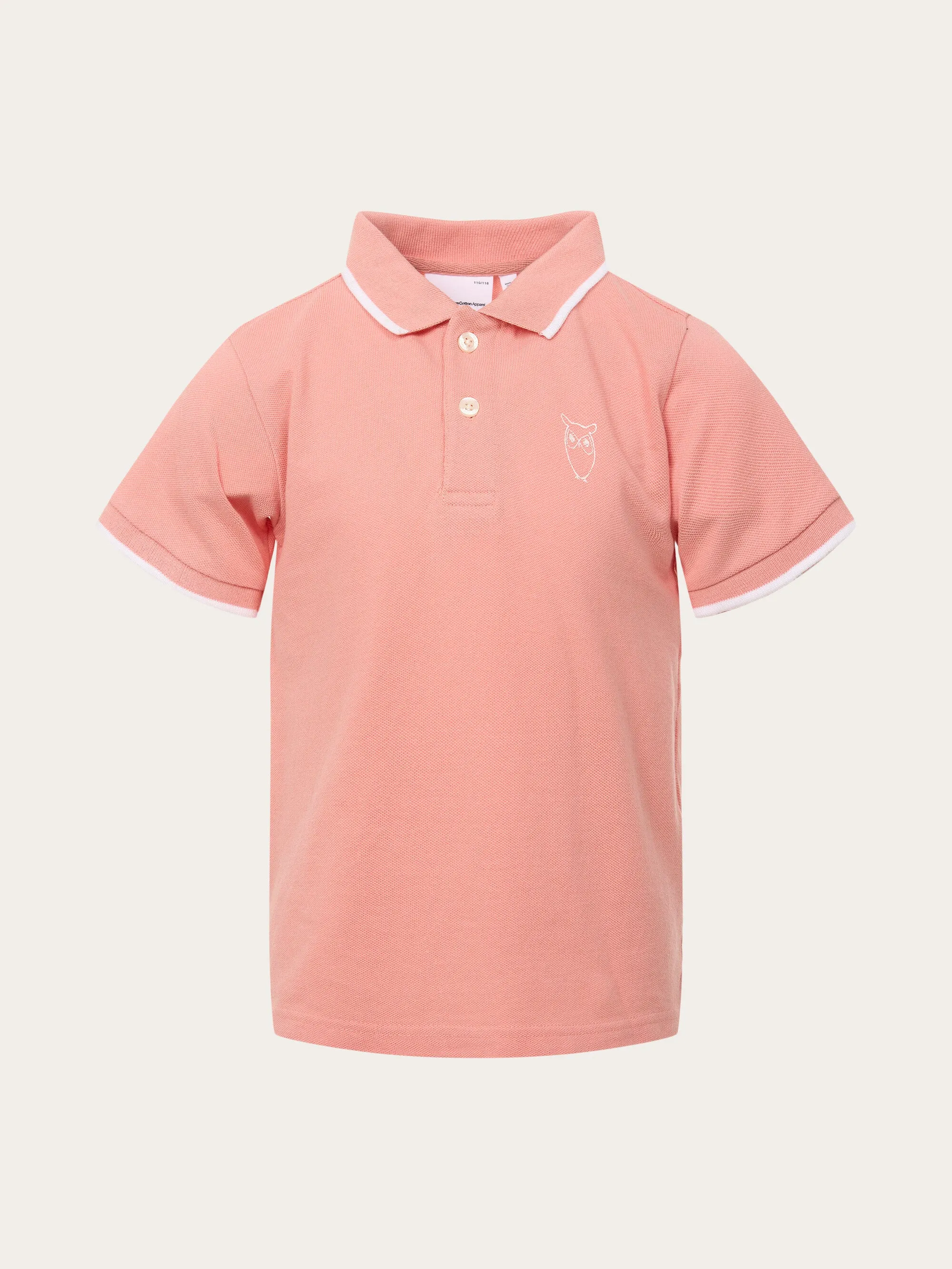 Polo with contrast stripes - Coral Pink Knowledge Cotton