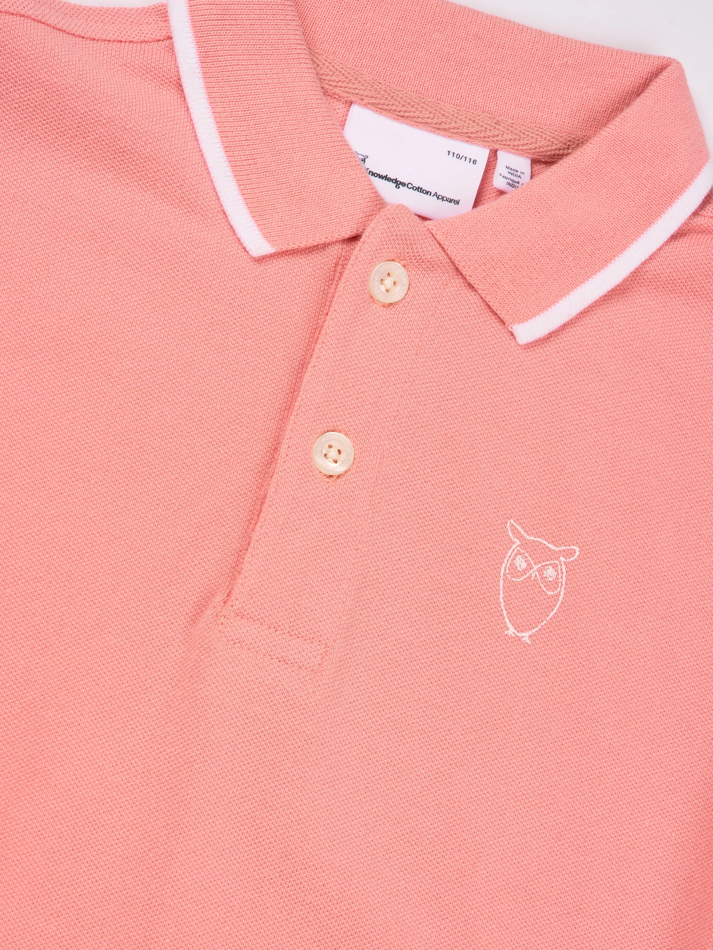 Polo with contrast stripes - Coral Pink Knowledge Cotton