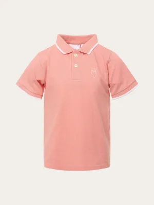 Polo with contrast stripes - Coral Pink Knowledge Cotton