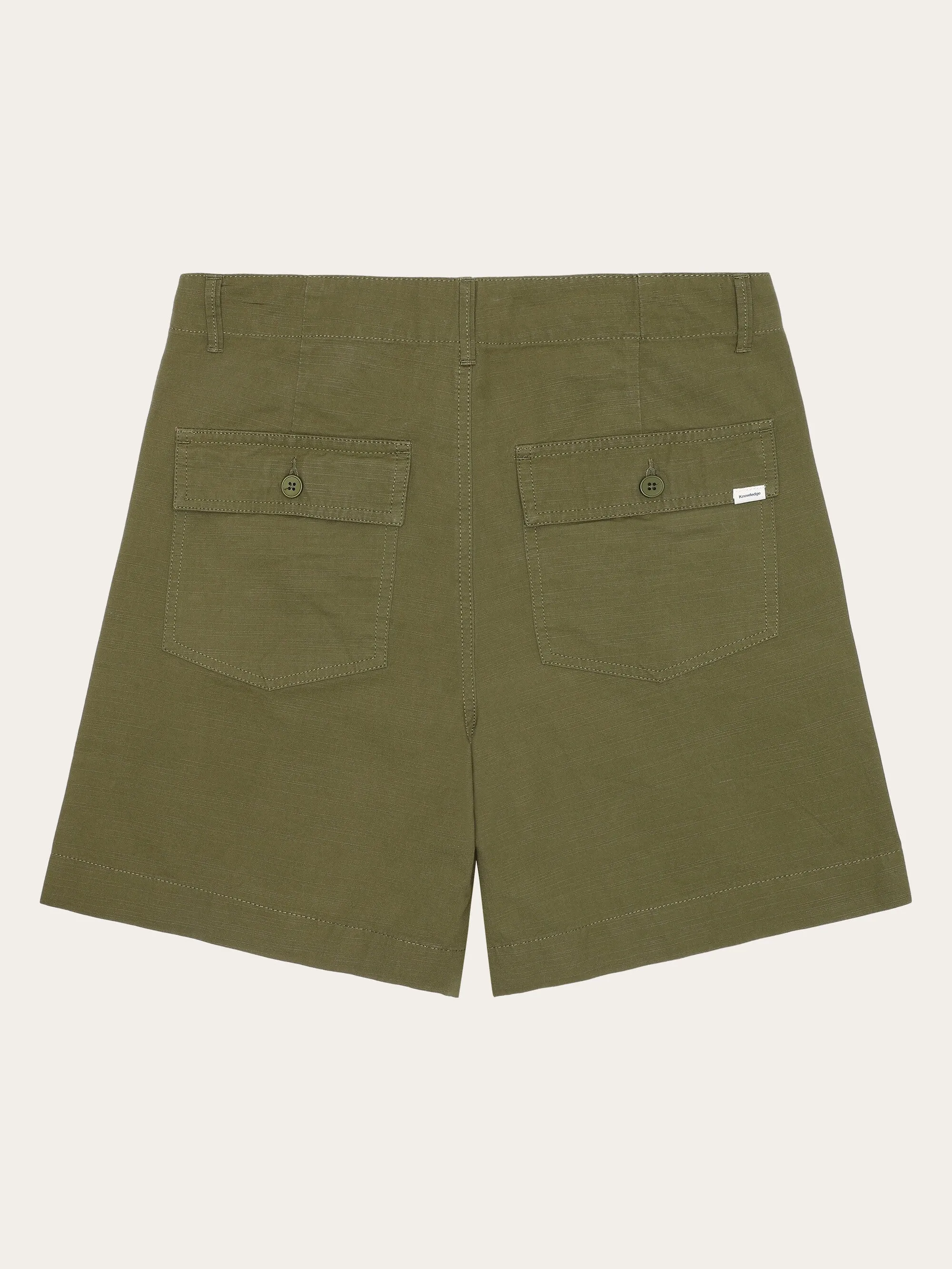 POSEY mid-rise wide slub yarn shorts - GOTS/Vegan - Burned Olive Knowledge Cotton
