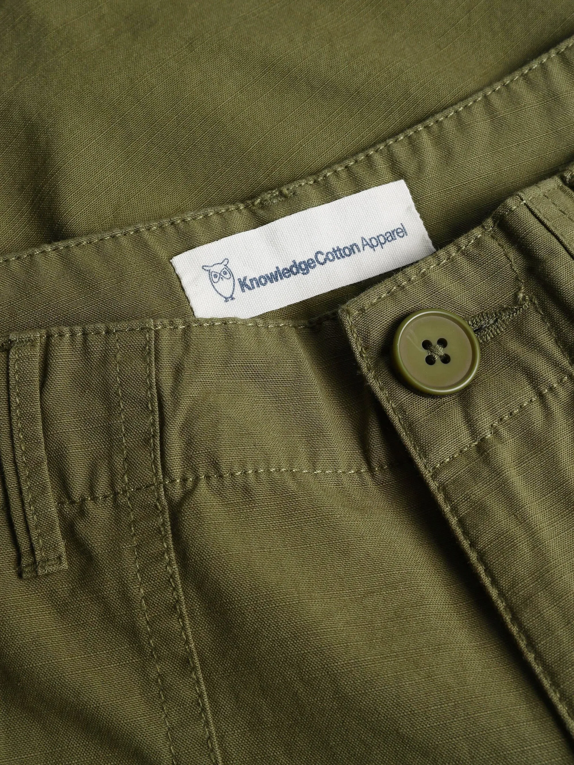 POSEY mid-rise wide slub yarn shorts - GOTS/Vegan - Burned Olive Knowledge Cotton