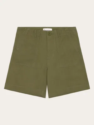 POSEY mid-rise wide slub yarn shorts - GOTS/Vegan - Burned Olive Knowledge Cotton