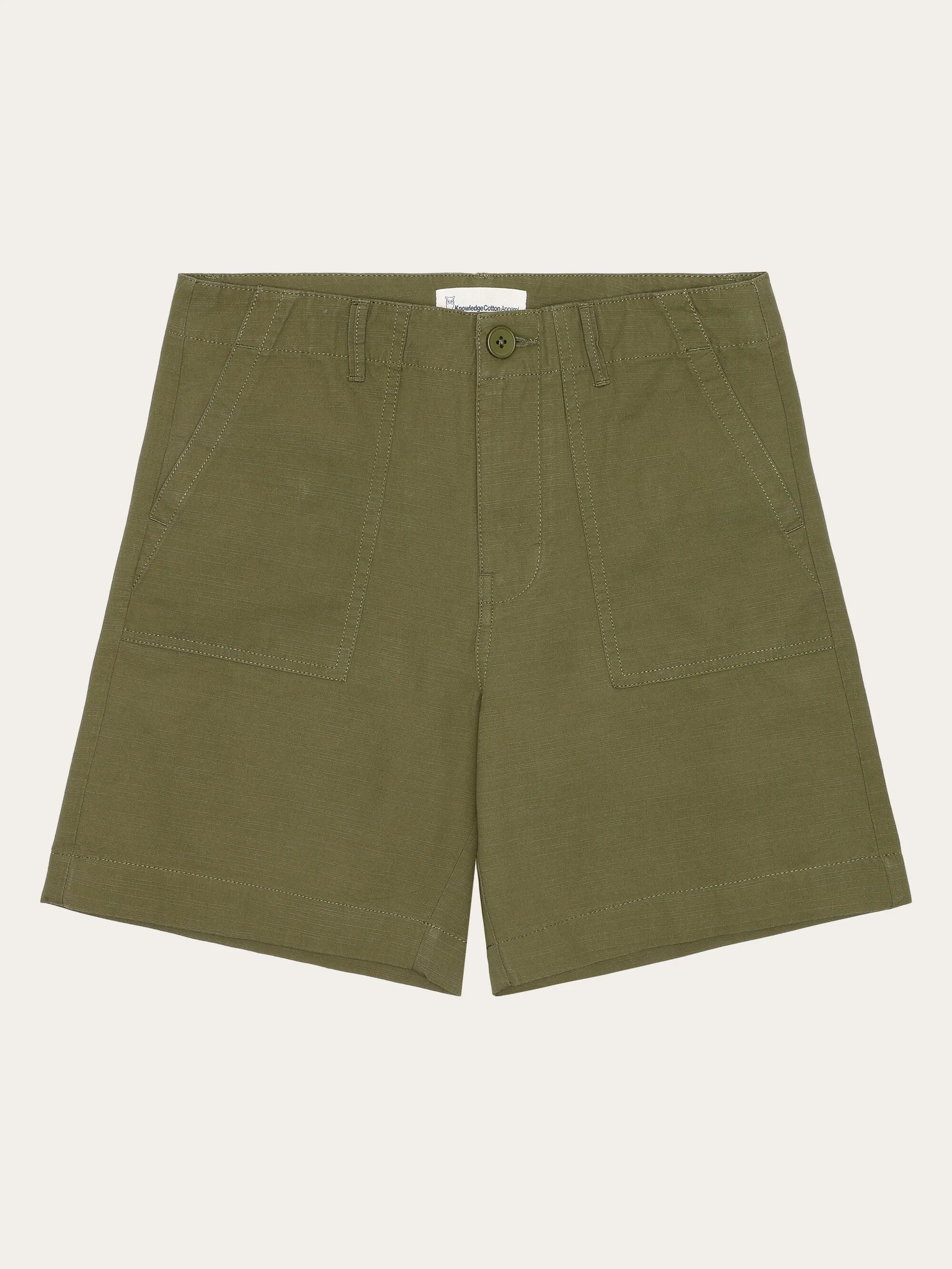 POSEY mid-rise wide slub yarn shorts - GOTS/Vegan - Burned Olive Knowledge Cotton