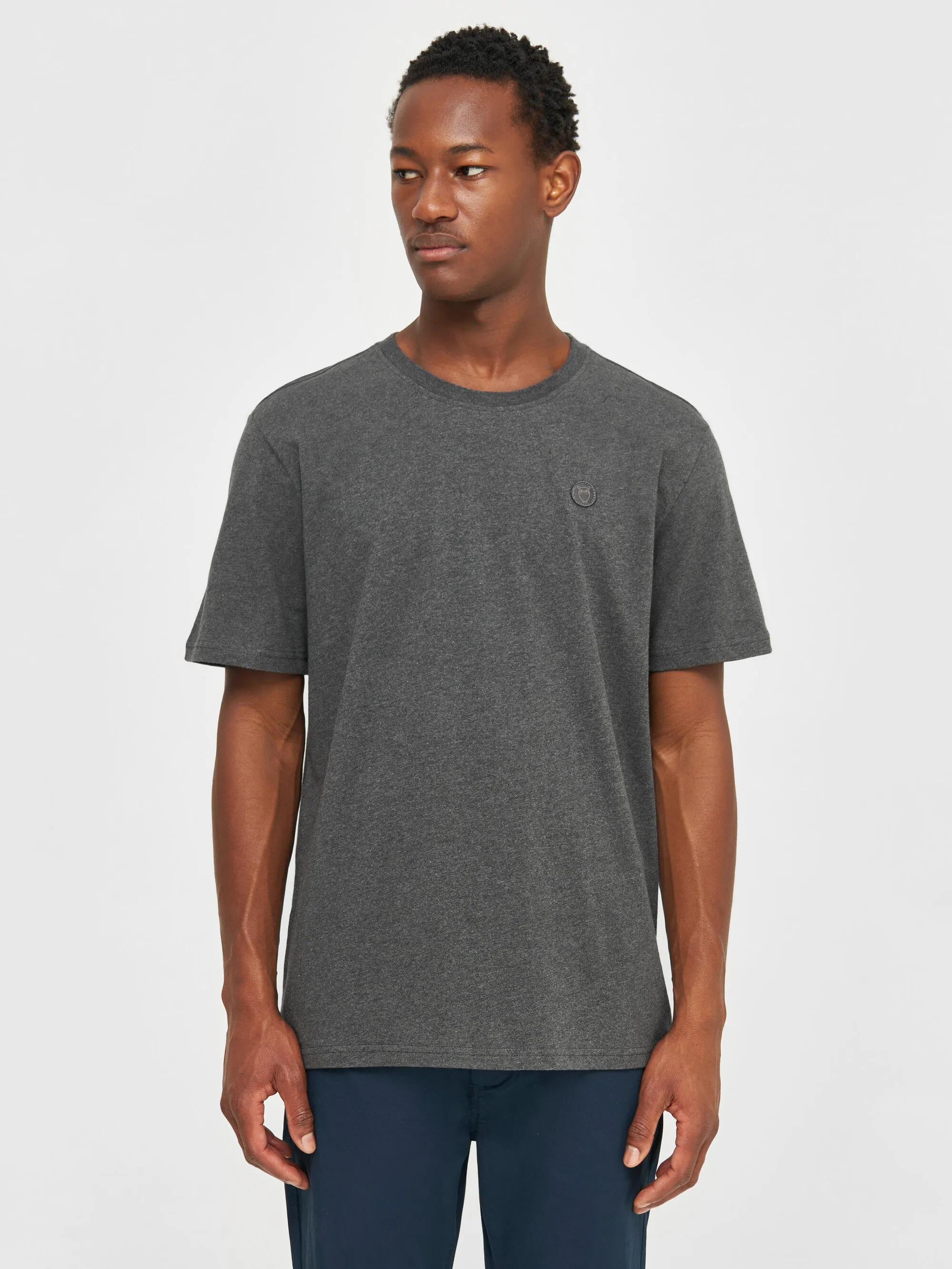 Regular fit Badge t-shirt - Dark Grey Melange Knowledge Cotton