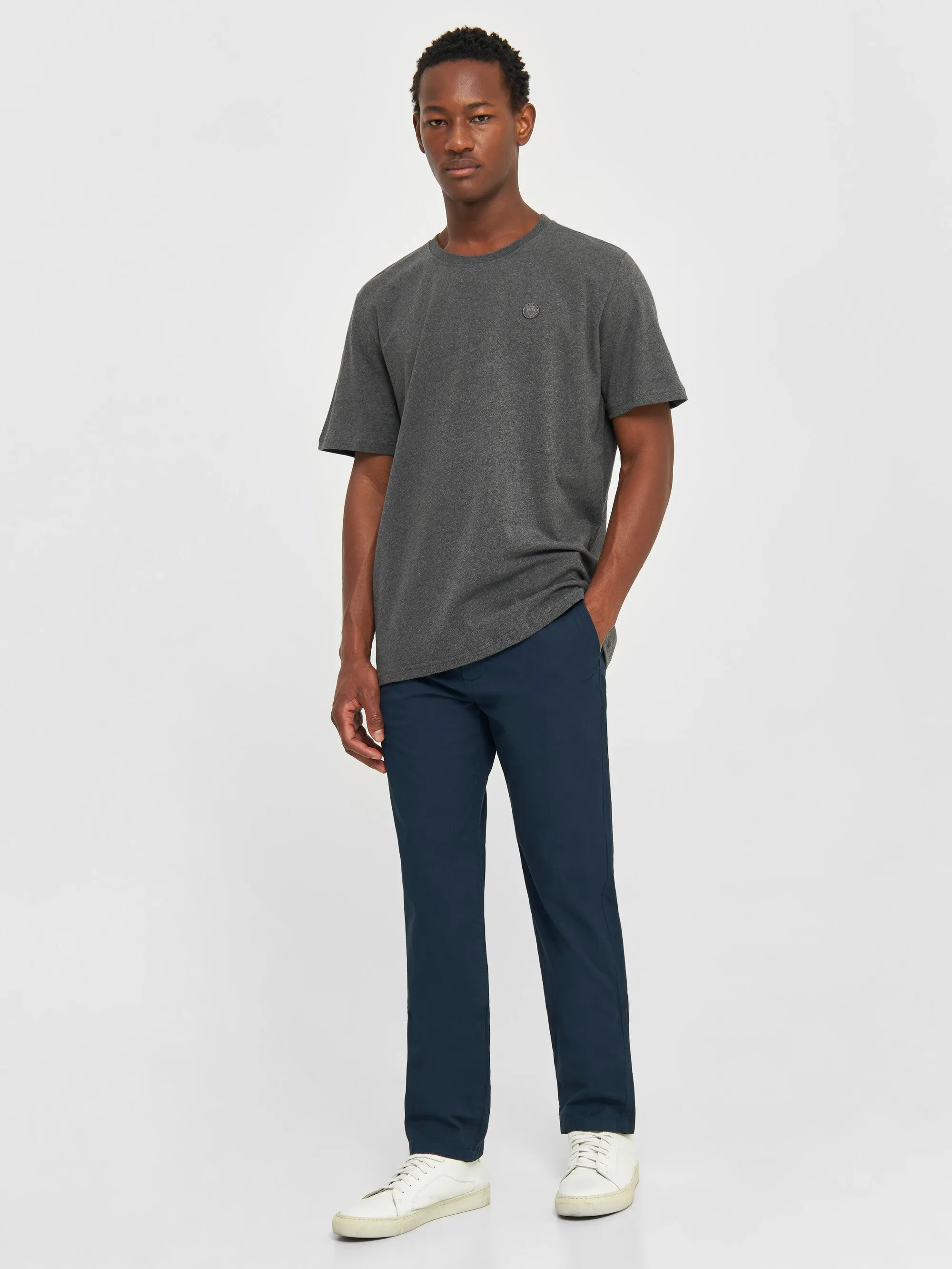 Regular fit Badge t-shirt - Dark Grey Melange Knowledge Cotton