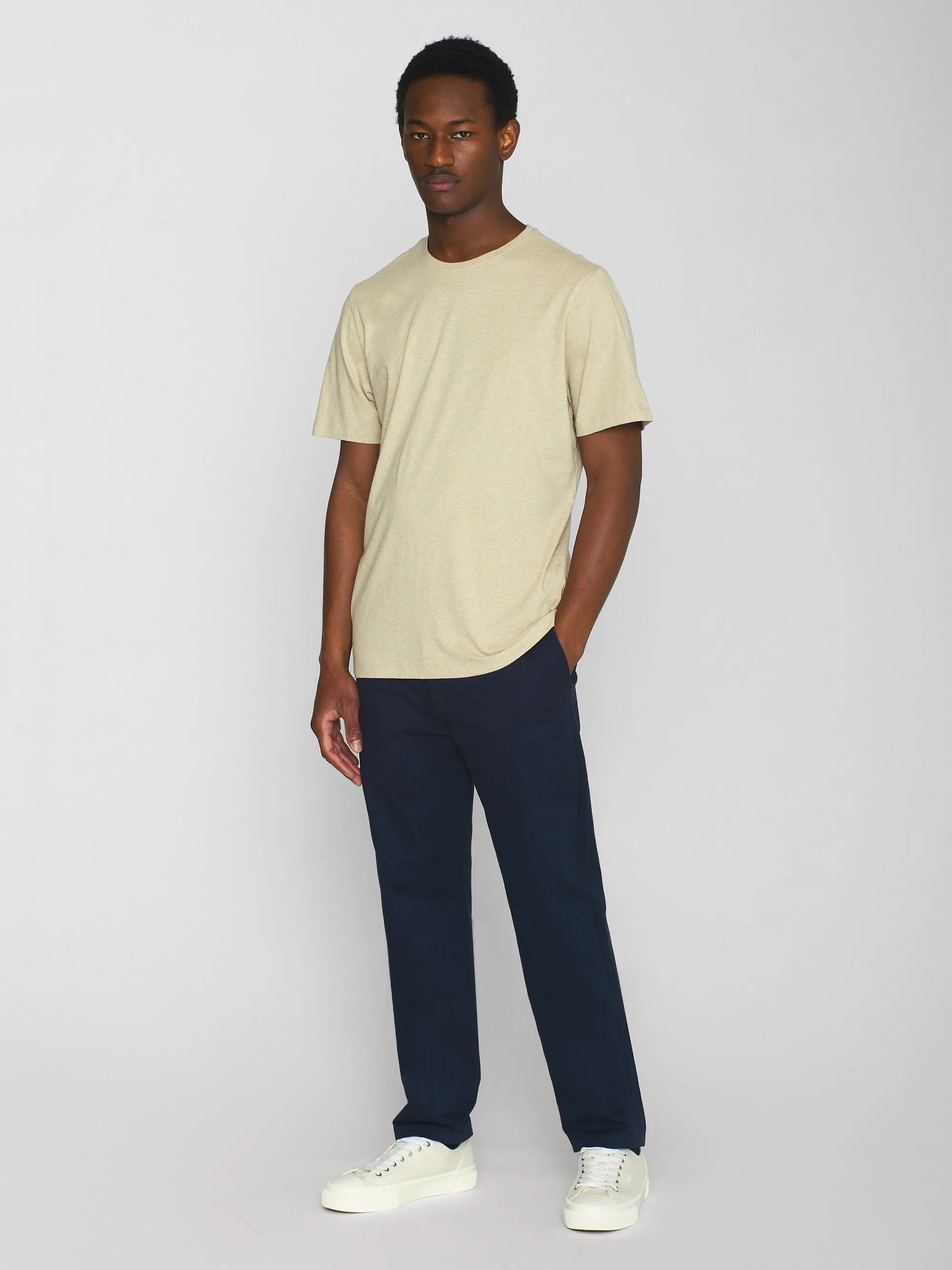 Regular fit Basic tee - Safari melange Knowledge Cotton