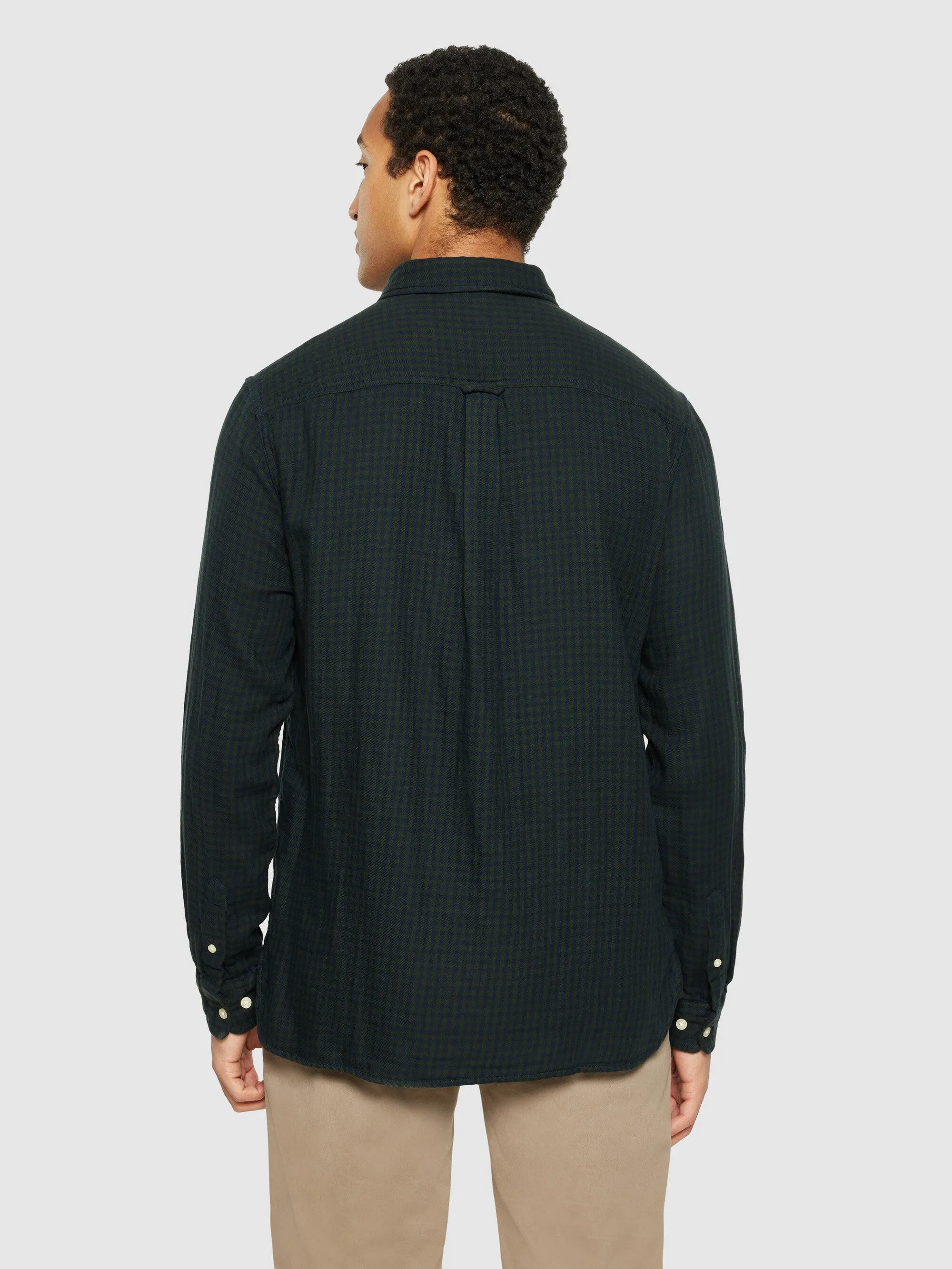 Regular fit double layer checkered shirt - Green check Knowledge Cotton