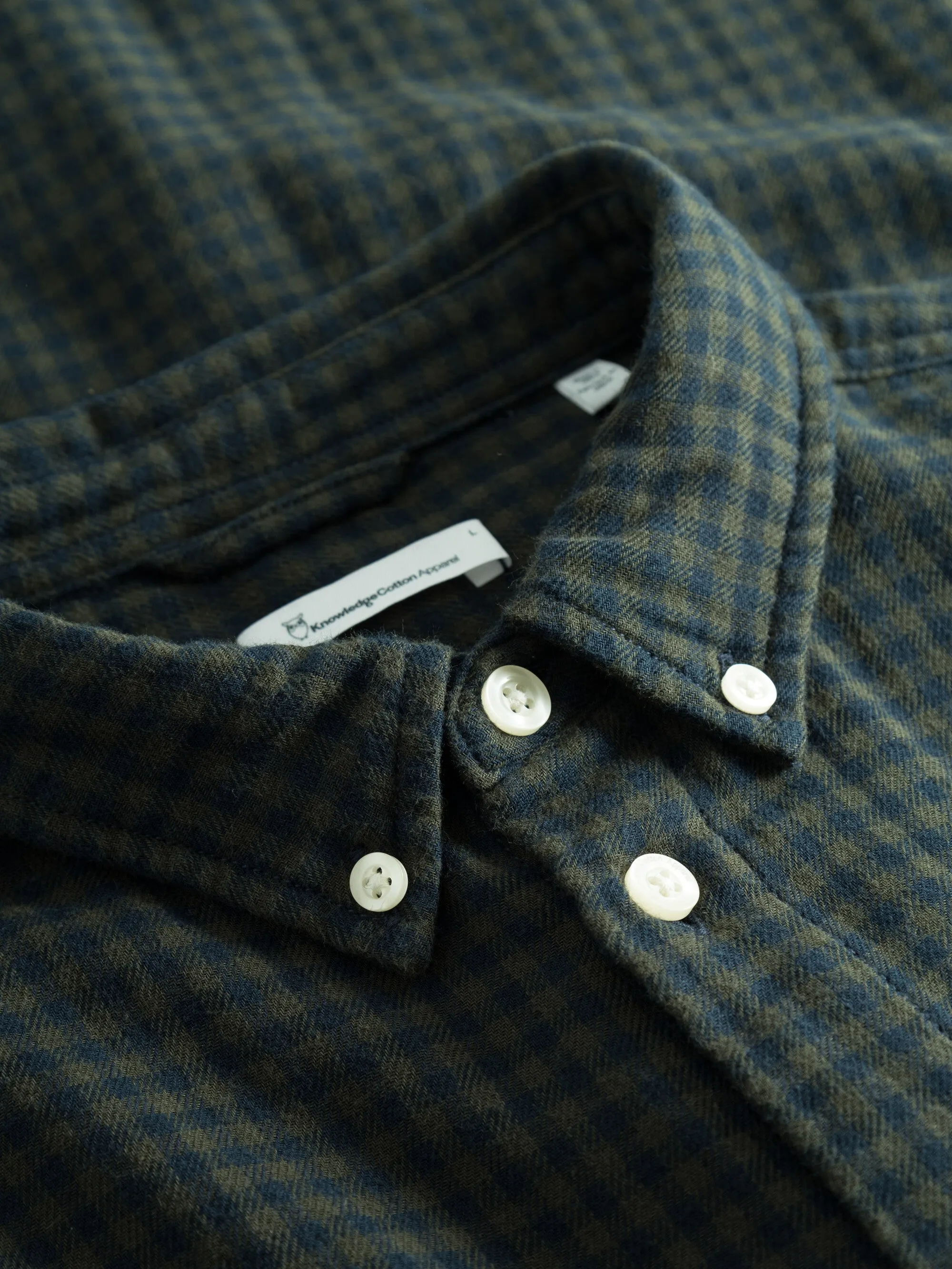 Regular fit double layer checkered shirt - Green check Knowledge Cotton